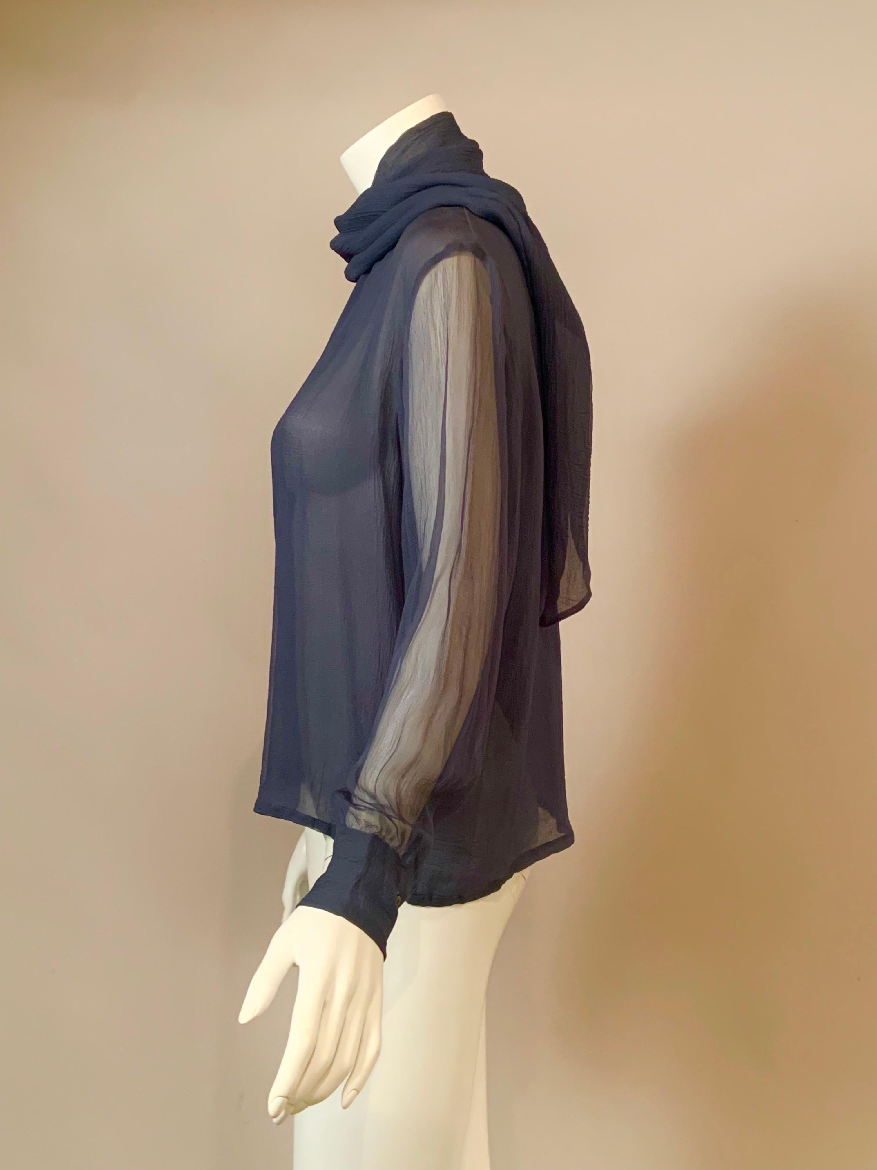 Women's or Men's Yves Saint Laurent Sheer Slate Blue Silk Georgette Blouse For Sale