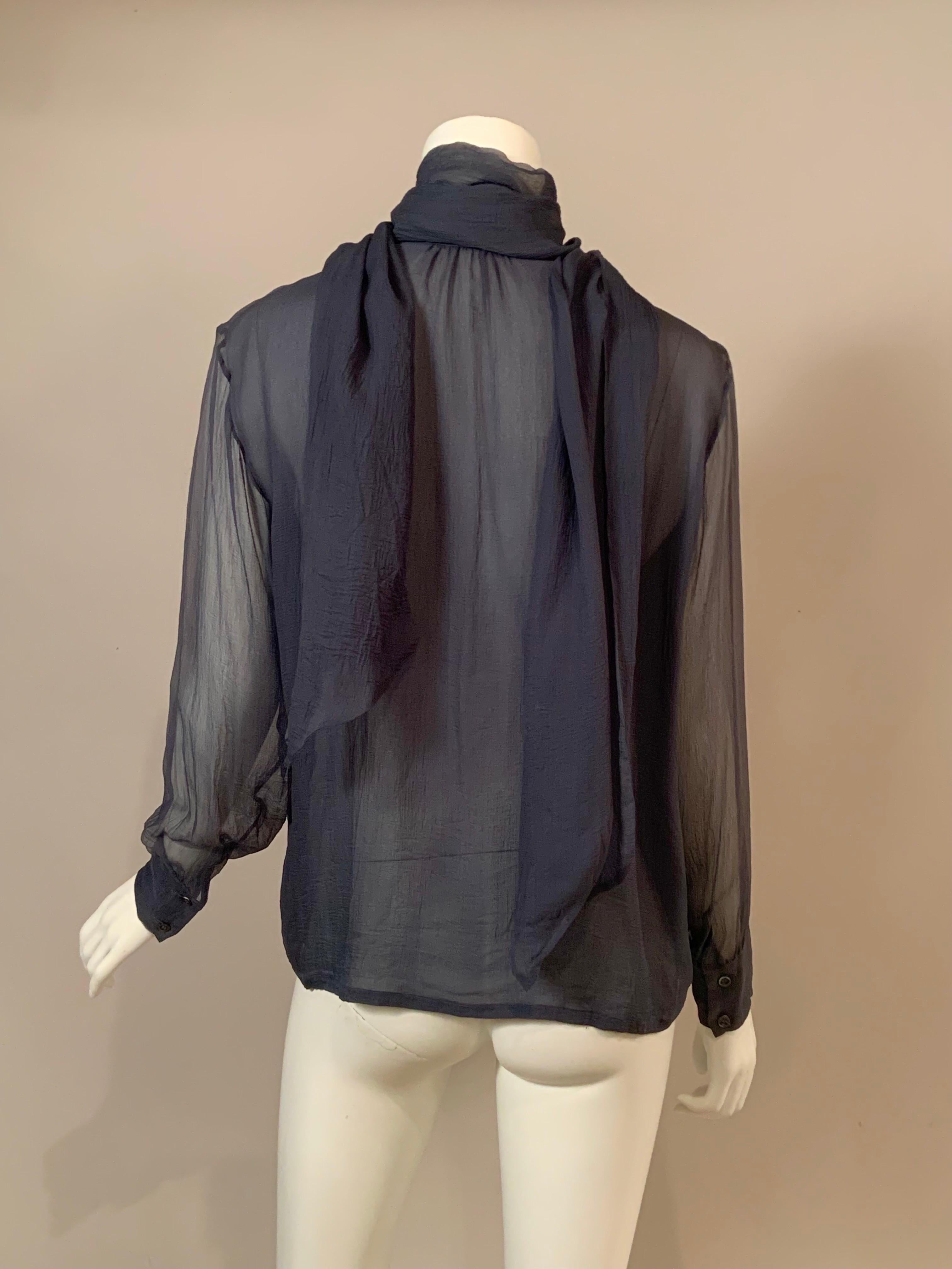 Yves Saint Laurent Sheer Slate Blue Silk Georgette Blouse For Sale 1