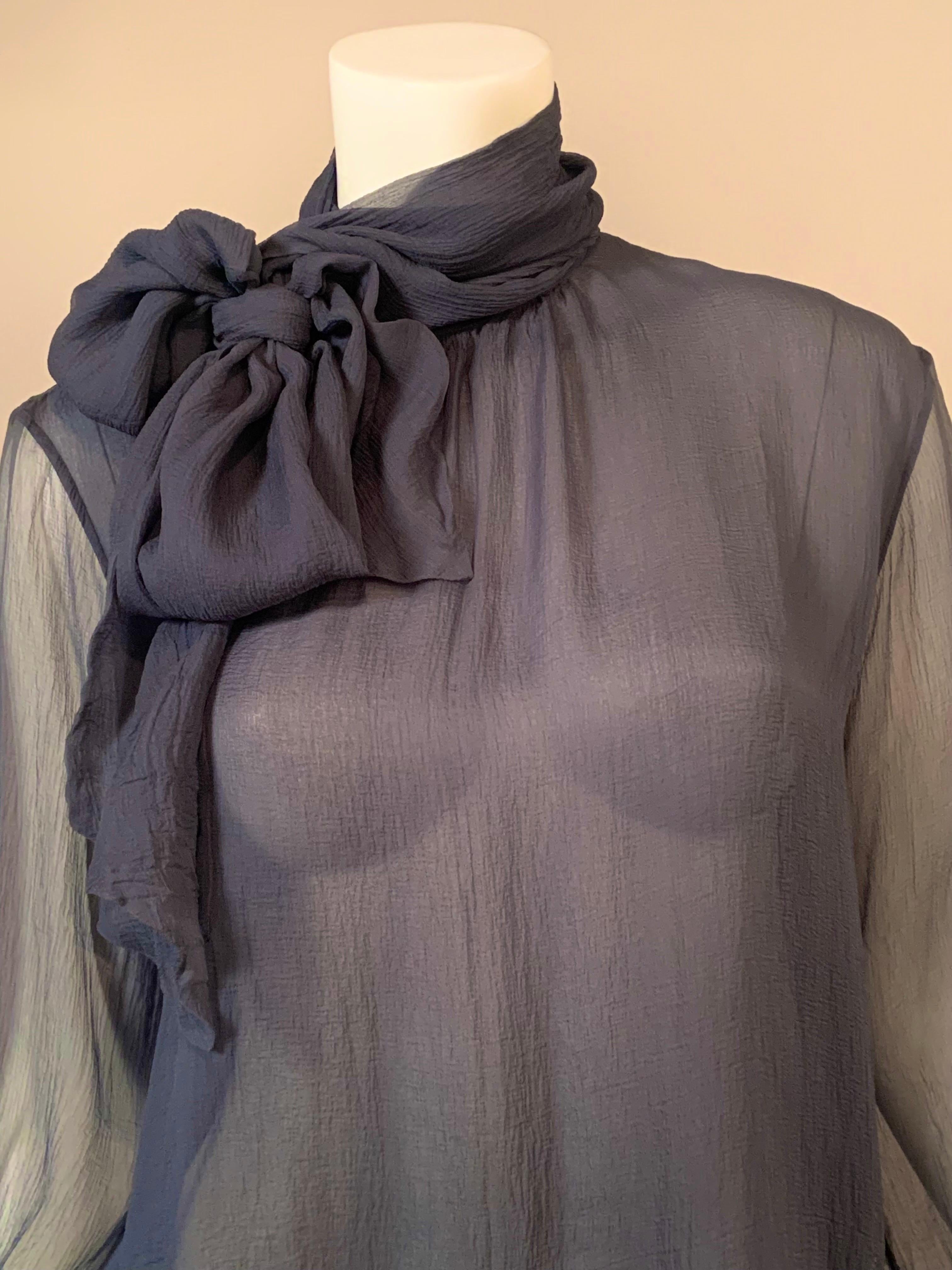 Yves Saint Laurent Sheer Slate Blue Silk Georgette Blouse For Sale 5