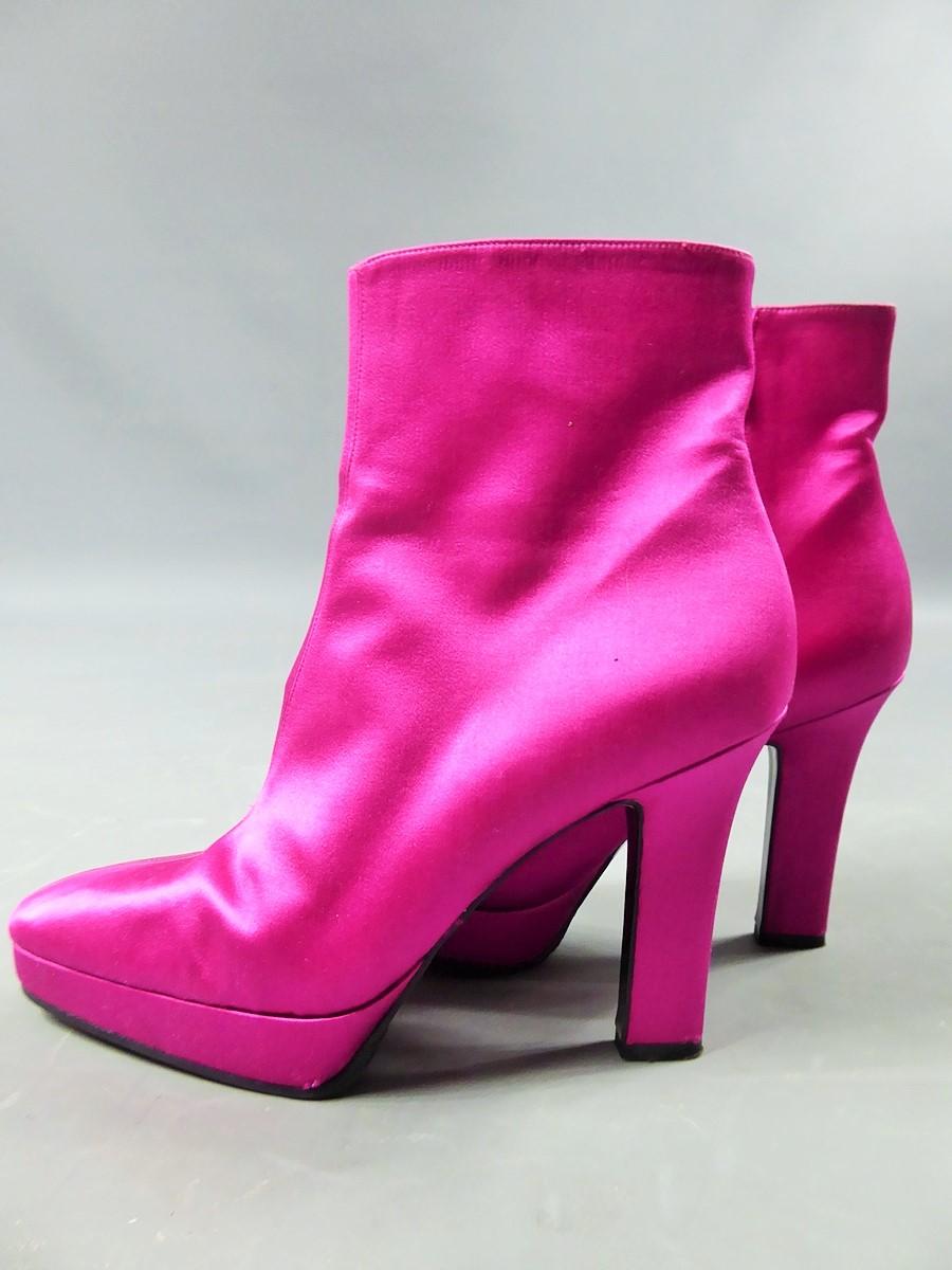 Yves Saint Laurent Shocking Pink Satin Pair of Hill Boots - French Circa 2000 4