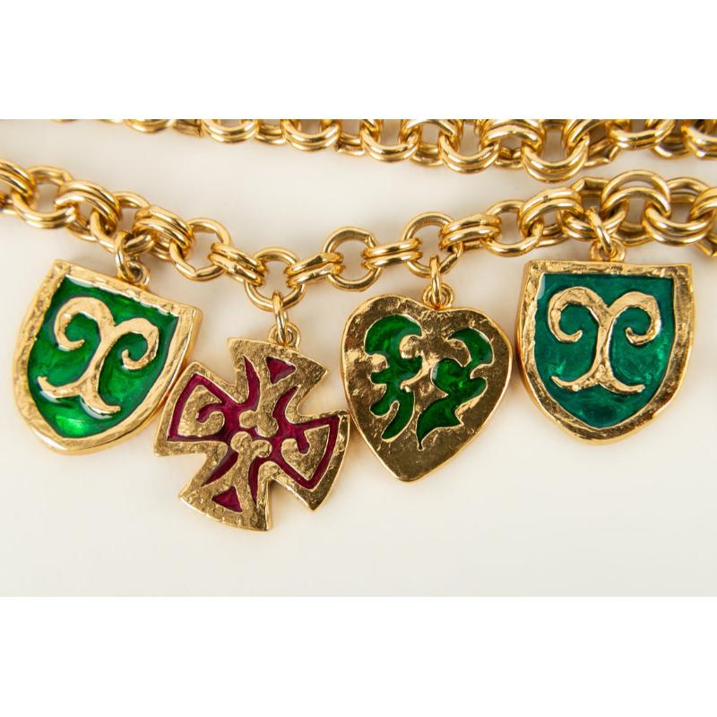 Yves Saint Laurent Short Necklace in Gold-Plated Metal and Enamel For Sale 1