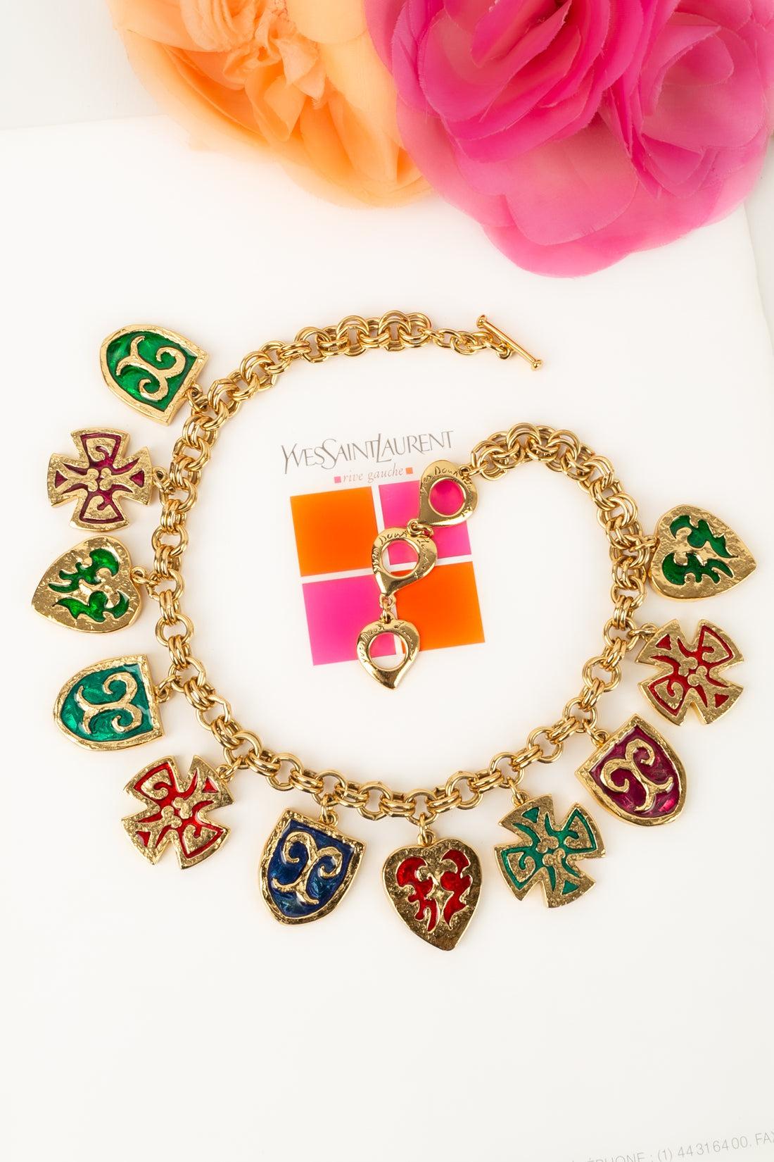 Yves Saint Laurent Short Necklace in Gold-Plated Metal and Enamel For Sale 5
