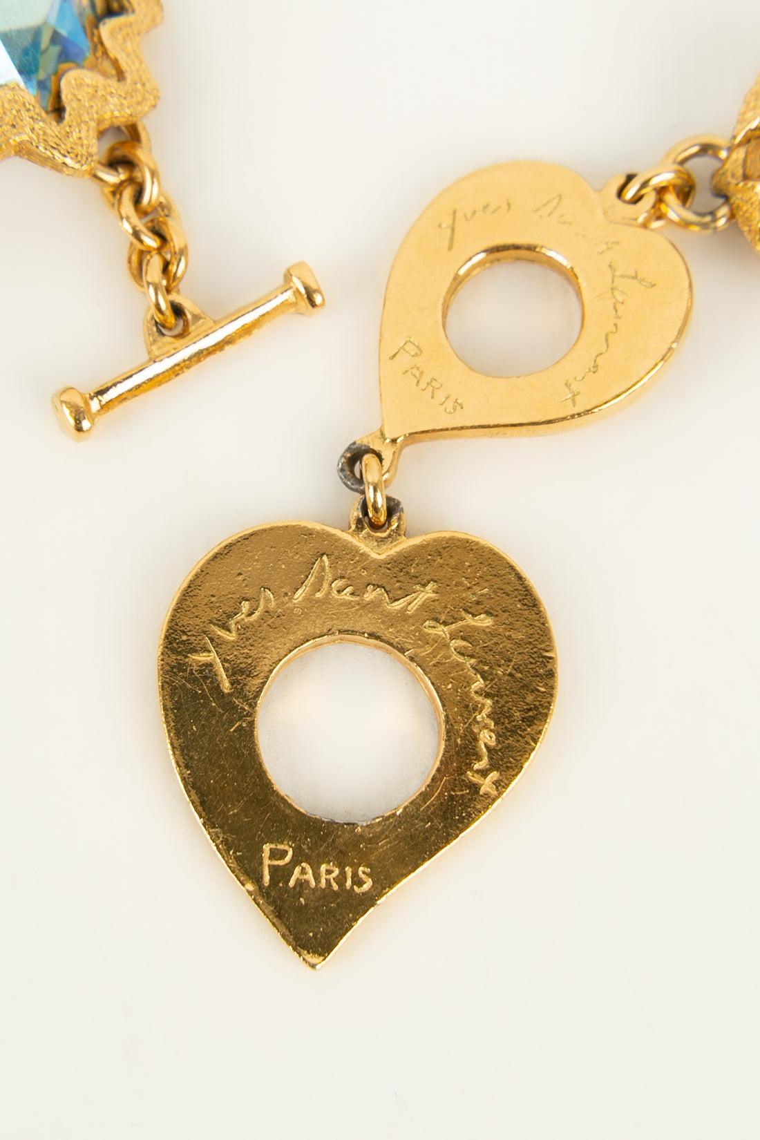 Yves Saint Laurent Short Necklace In Gold-Plated Metal and Rhinestones For Sale 3