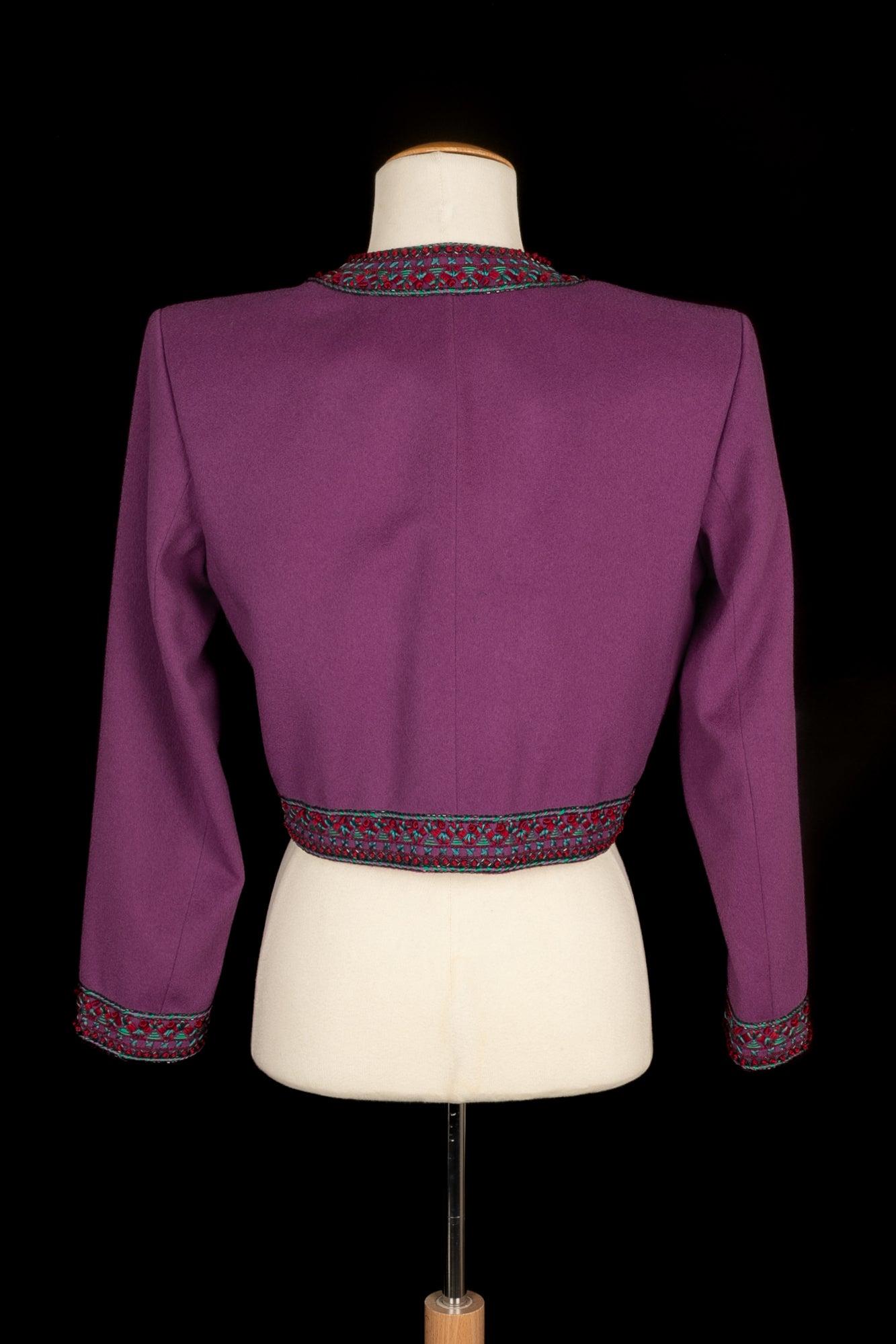 Yves Saint Laurent Short Purple Wool Jacket Haute Couture In Excellent Condition For Sale In SAINT-OUEN-SUR-SEINE, FR