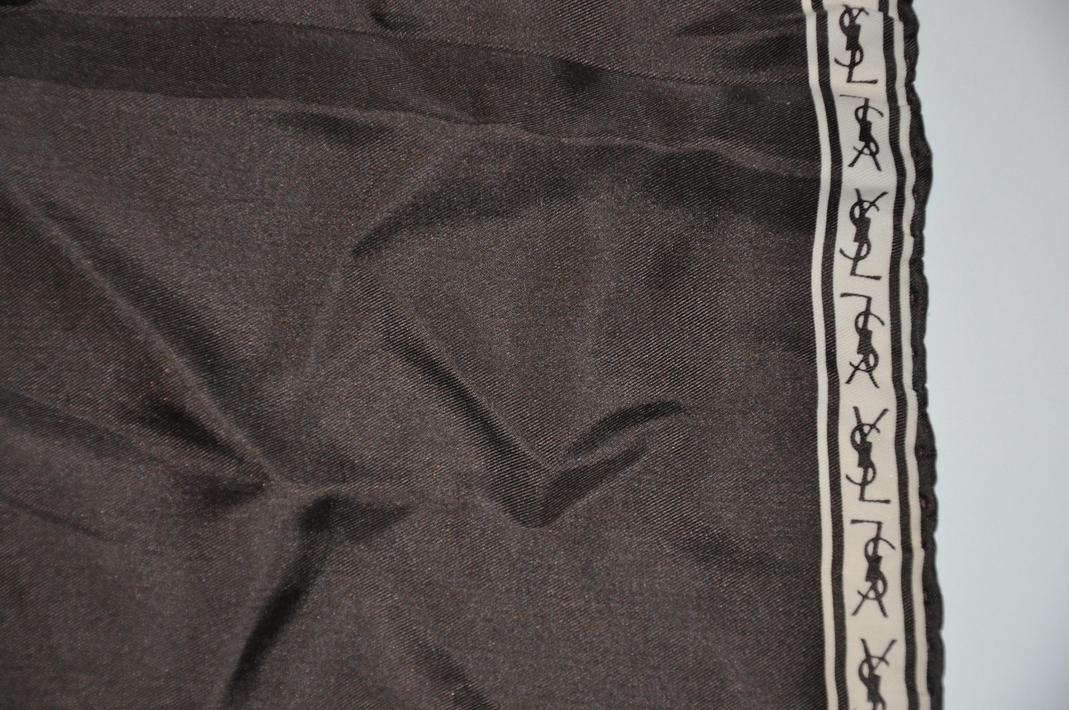 Yves Saint Laurent Signature YSL Logo Black Silk Handkerchief In Good Condition For Sale In New York, NY