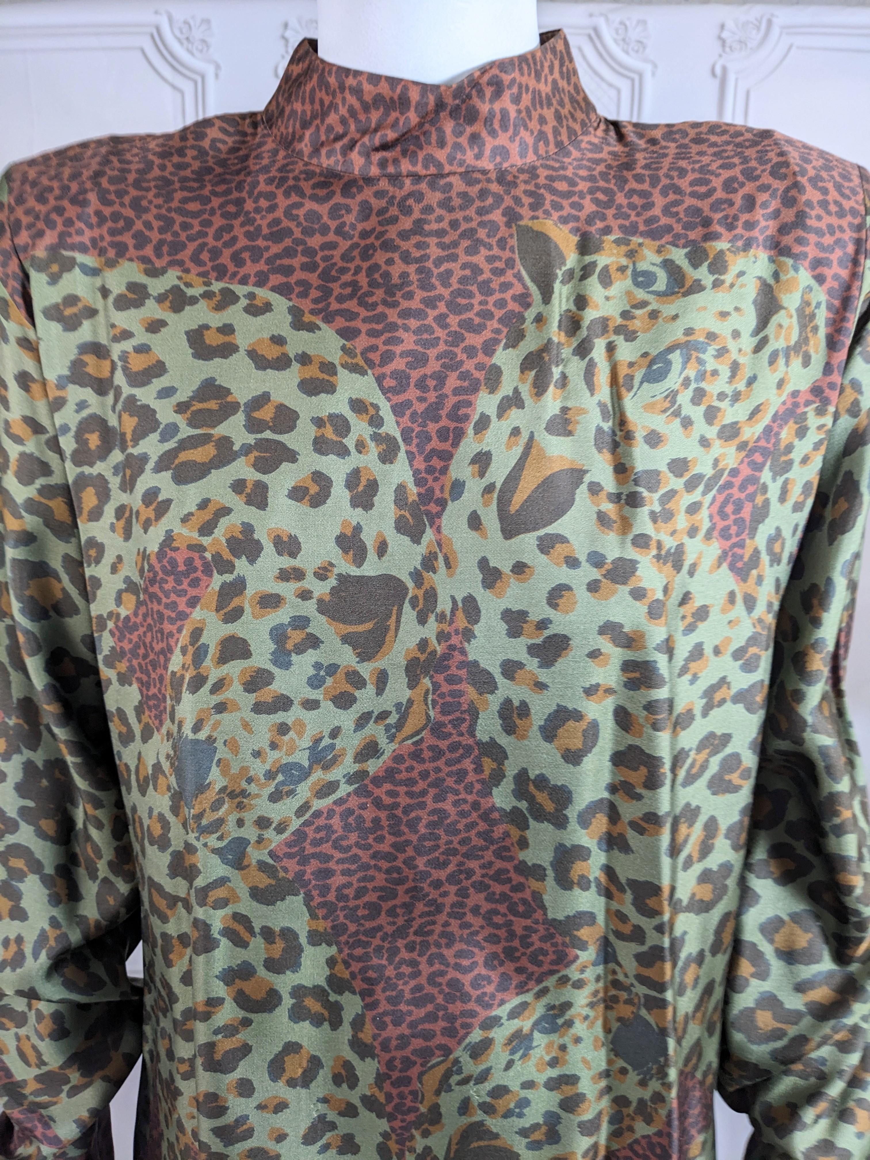 Gray Yves Saint Laurent Silk Animal Print Blouse For Sale