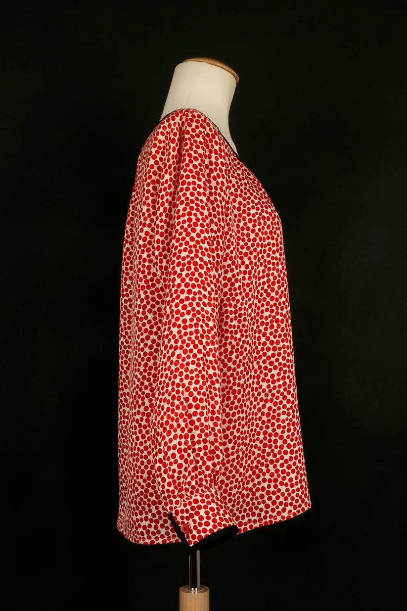 Women's Yves Saint Laurent Silk Blouse with Red Dots For Sale