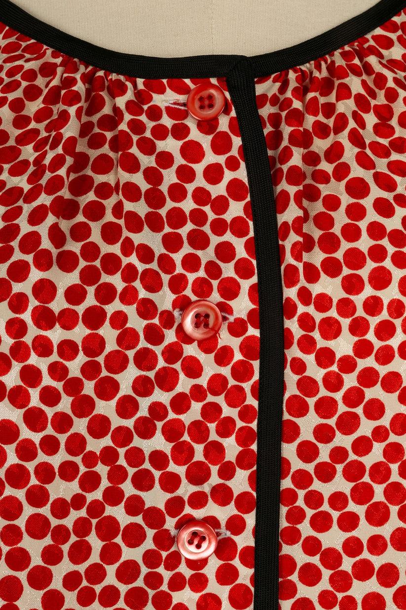 Yves Saint Laurent Silk Blouse with Red Dots For Sale 1