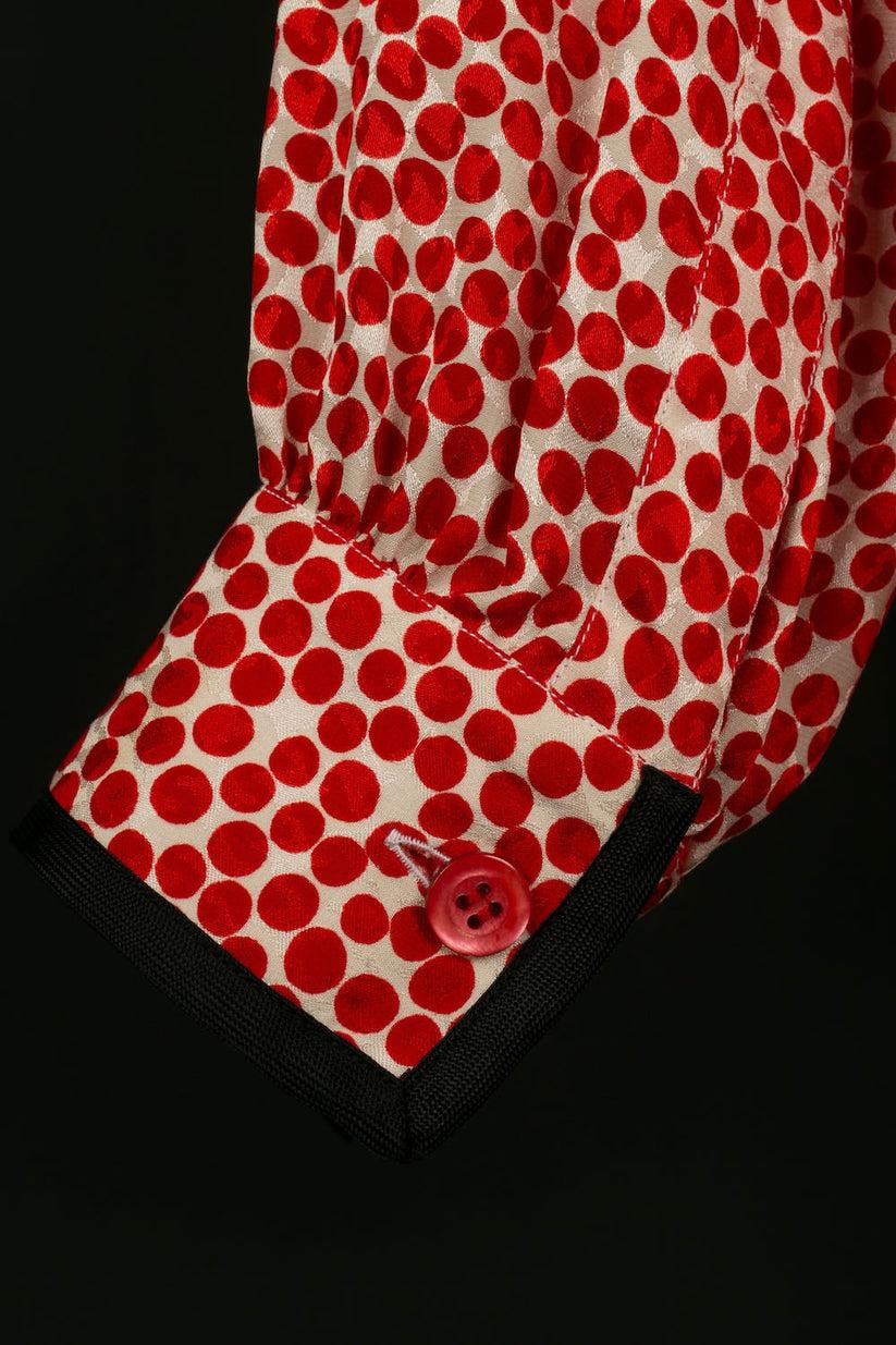 Yves Saint Laurent Silk Blouse with Red Dots For Sale 2