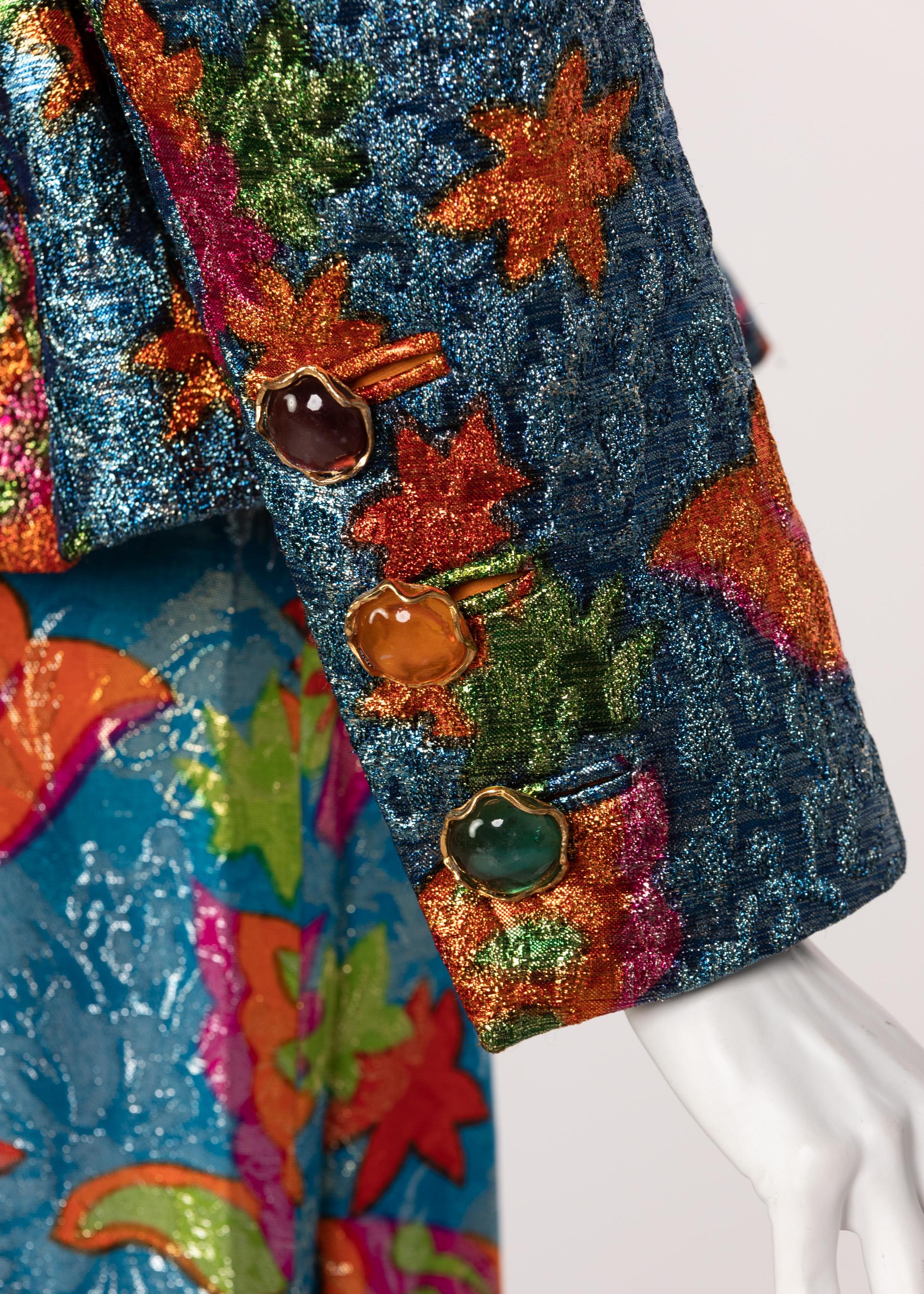 Ensemble veste en brocart de soie papillons Yves Saint Laurent défilé YSL, 1989 en vente 7