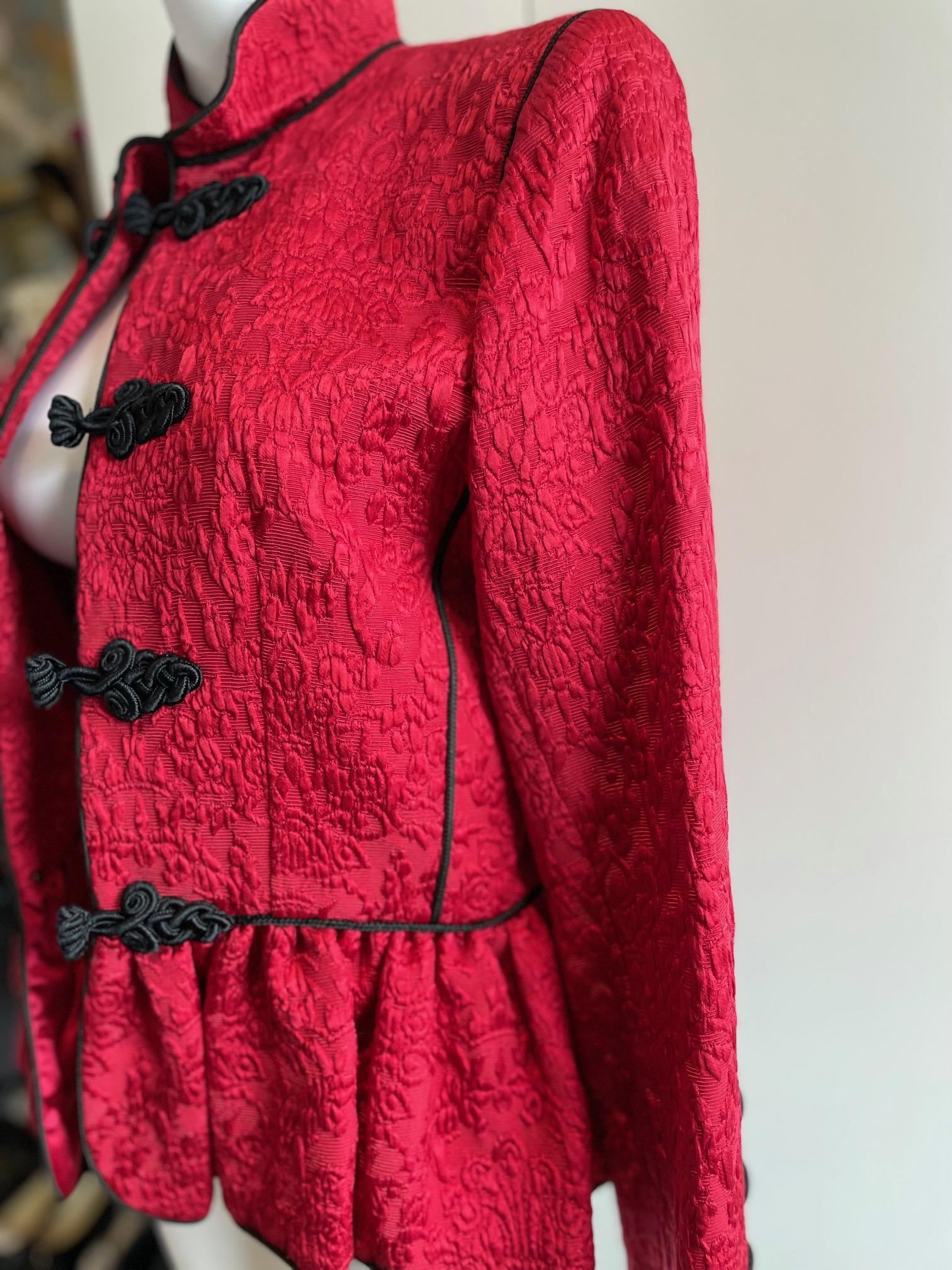 YVES SAINT LAURENT Brocade Jacket Skirt Red Suit 