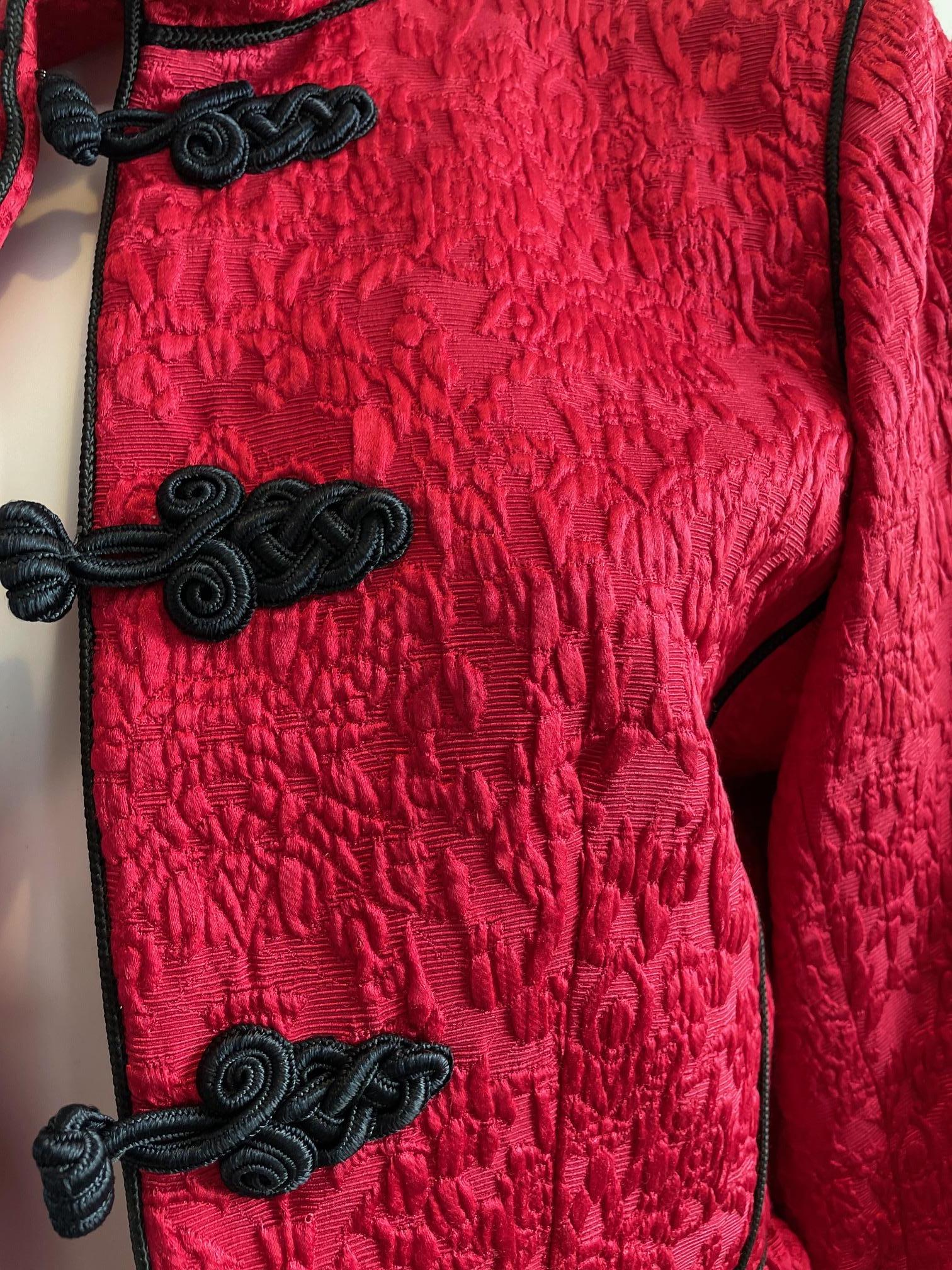 YVES SAINT LAURENT Brocade Jacket Skirt Red Suit 