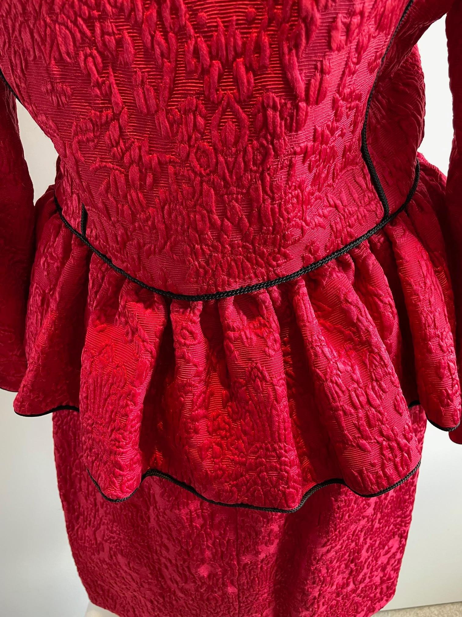 YVES SAINT LAURENT Brocade Jacket Skirt Red Suit 