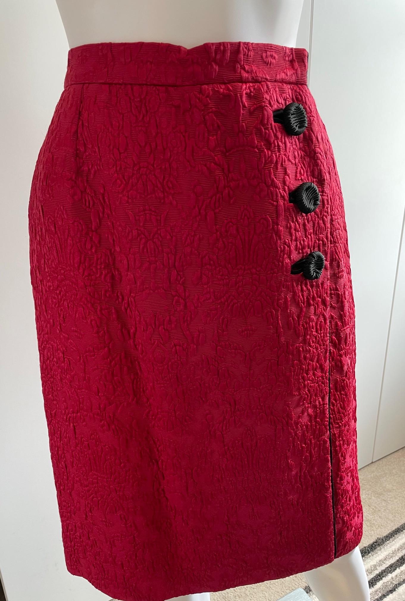 YVES SAINT LAURENT Brocade Jacket Skirt Red Suit 