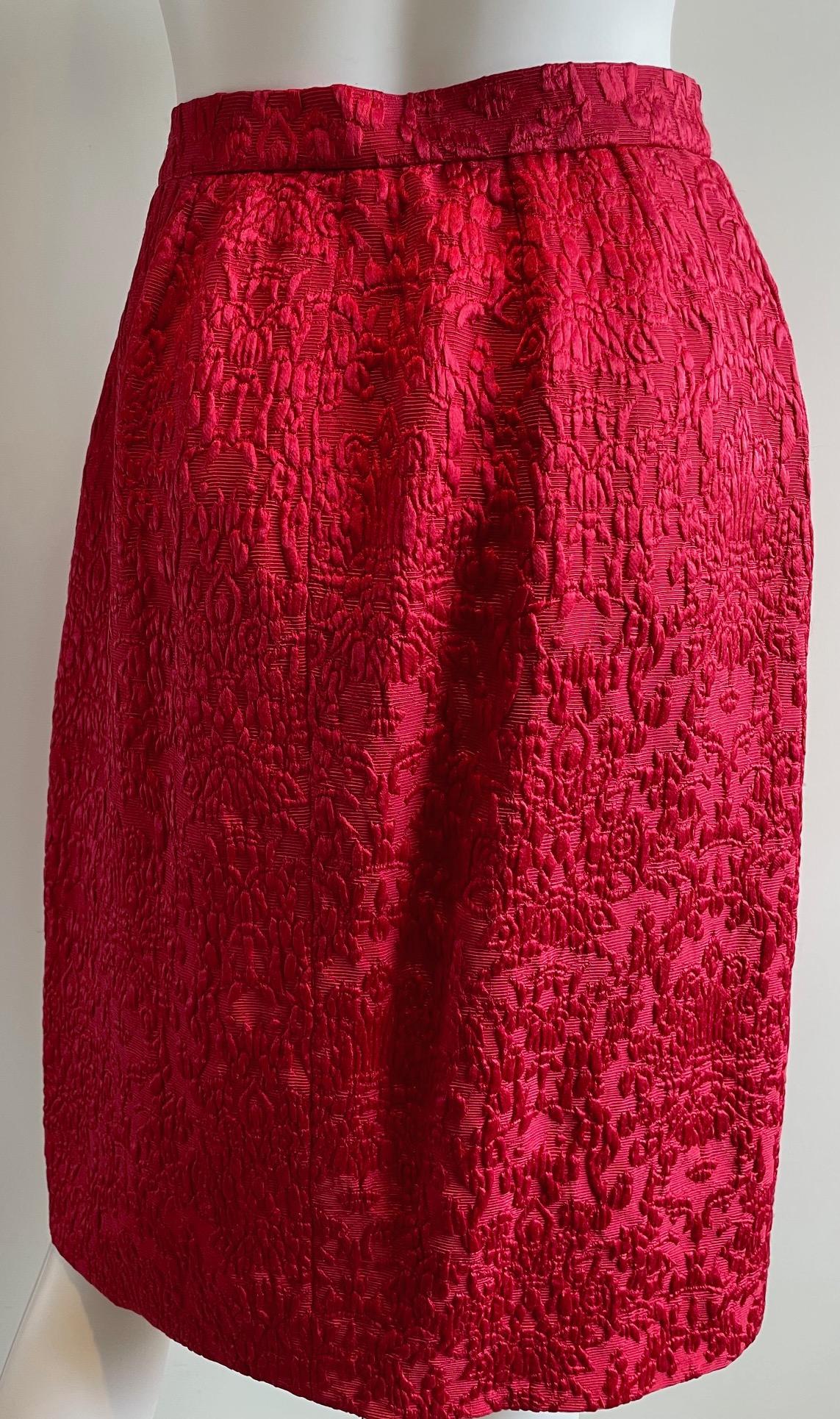 YVES SAINT LAURENT Brocade Jacket Skirt Red Suit 