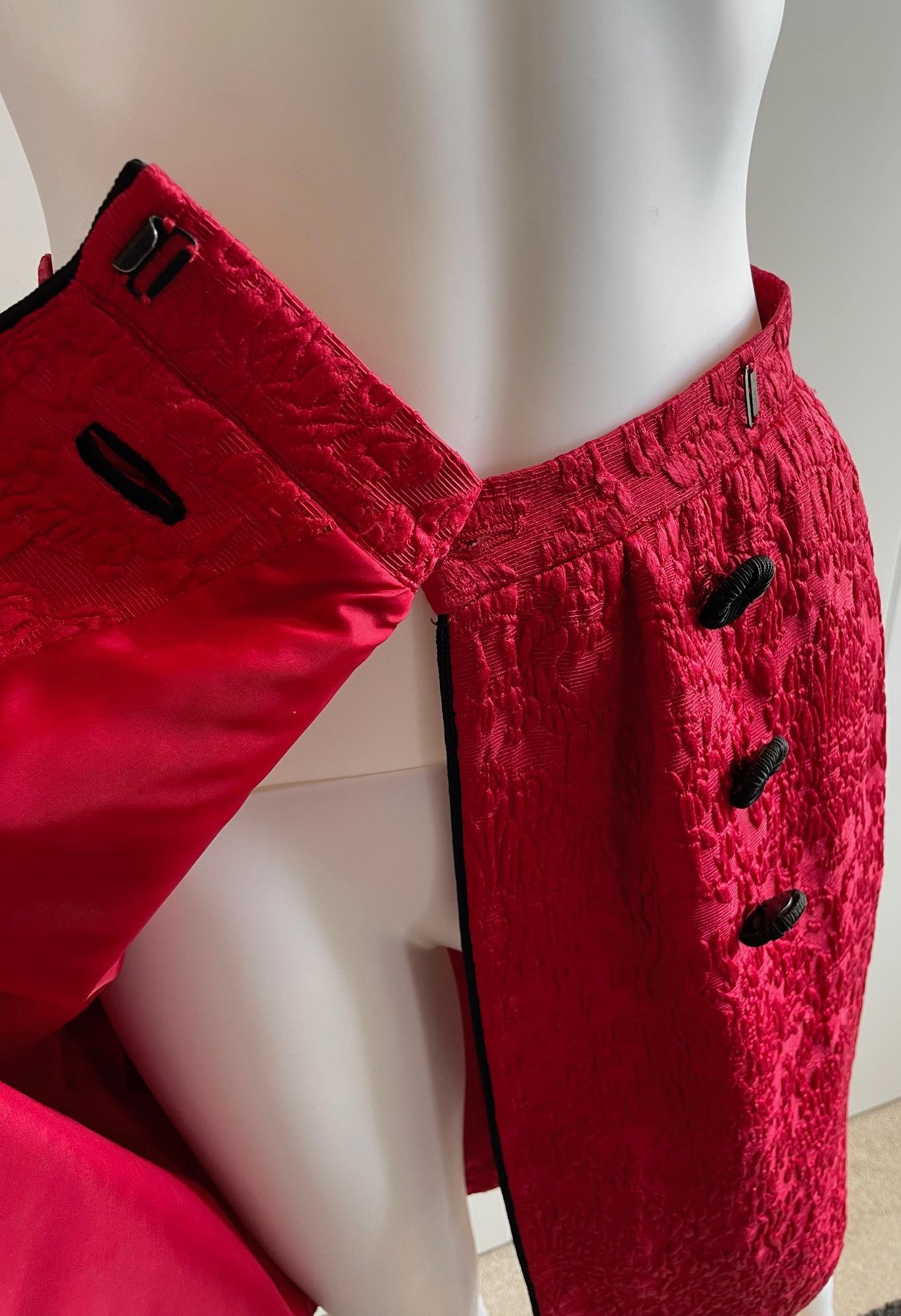 YVES SAINT LAURENT Brocade Jacket Skirt Red Suit 