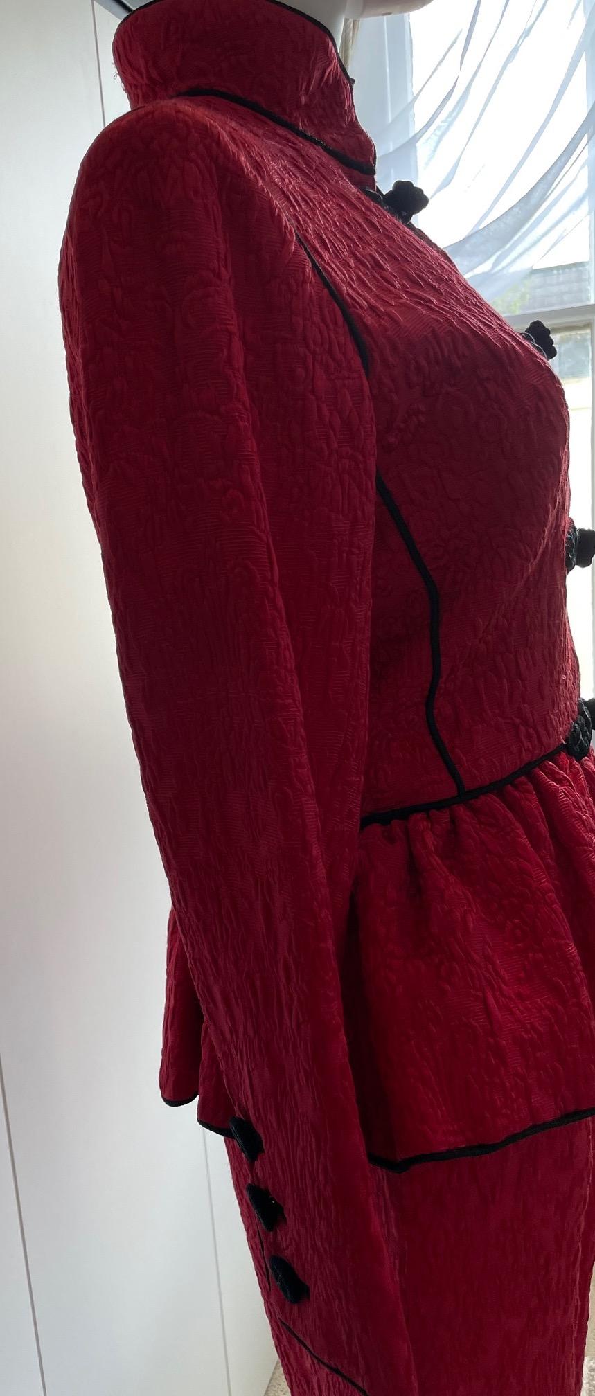 YVES SAINT LAURENT Brocade Jacket Skirt Red Suit 