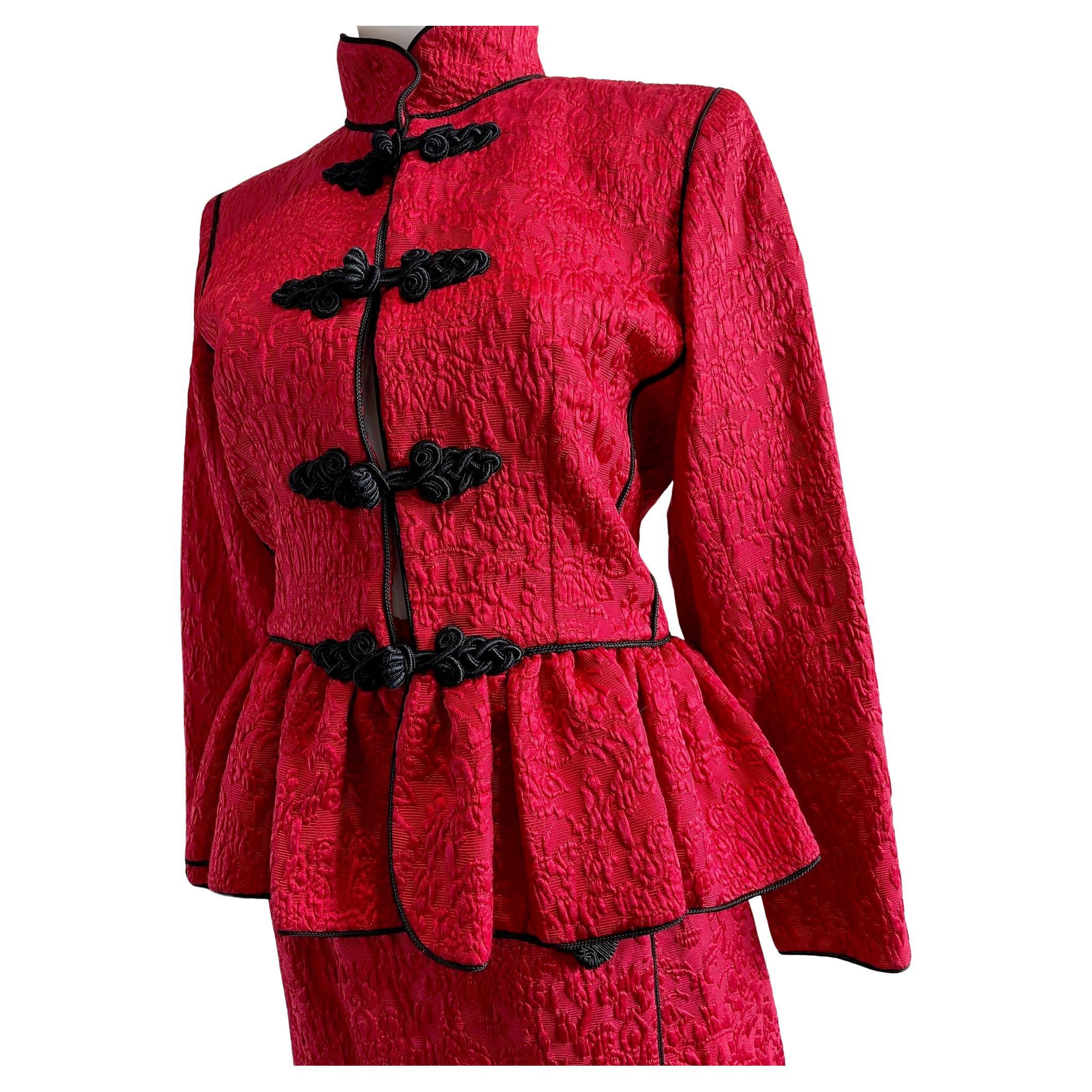 YVES SAINT LAURENT Brocade Jacket Skirt Red Suit 