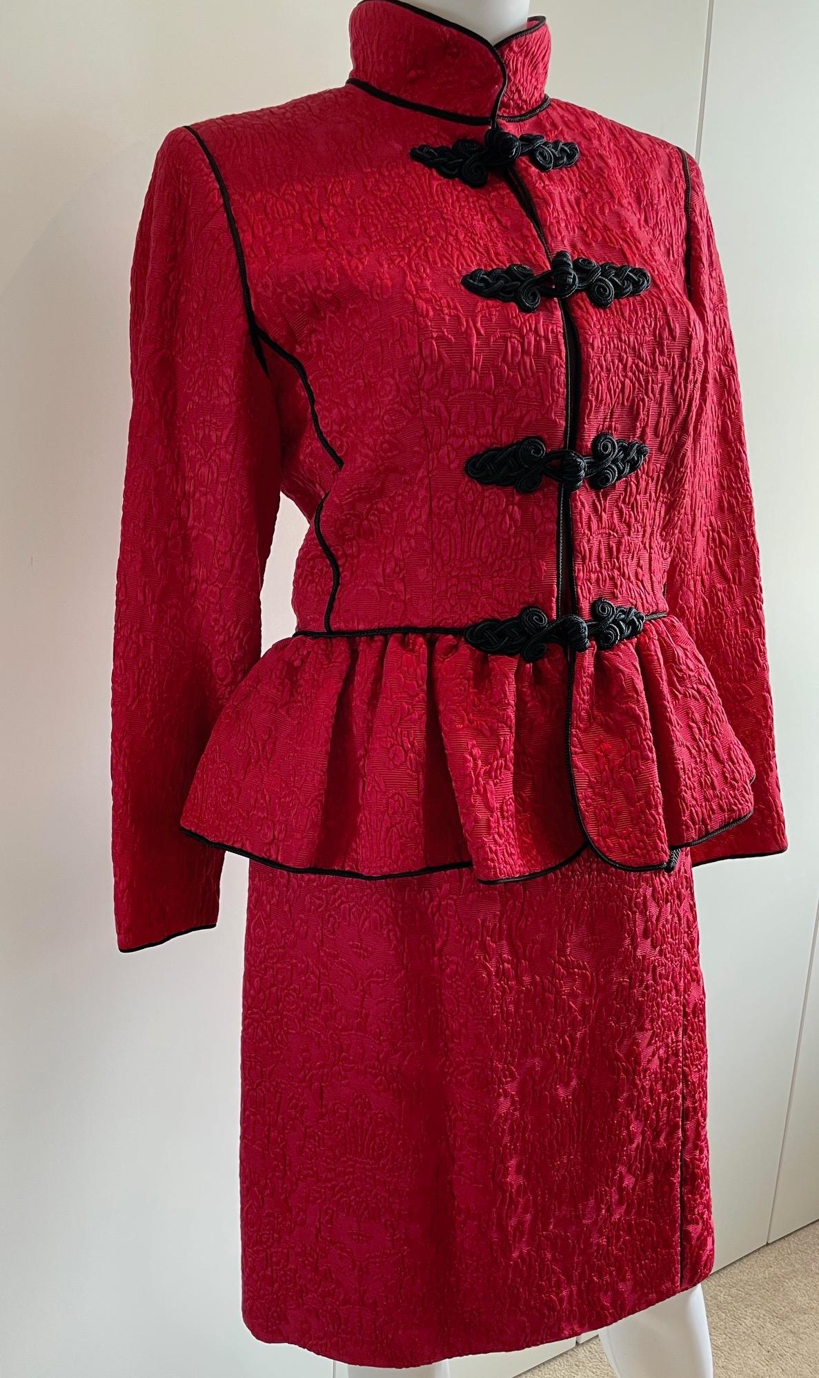Women's YVES SAINT LAURENT Brocade Jacket Skirt Red Suit 