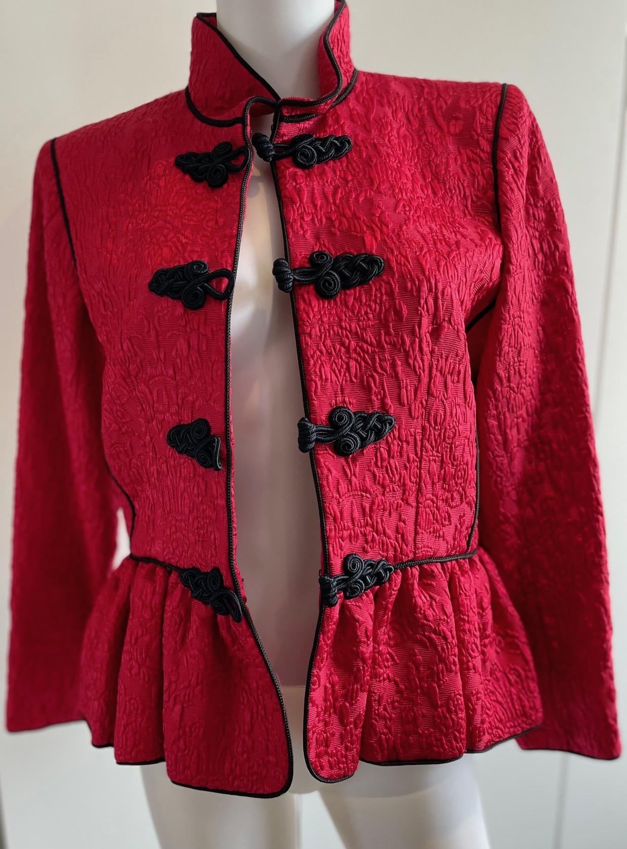 YVES SAINT LAURENT Brocade Jacket Skirt Red Suit 