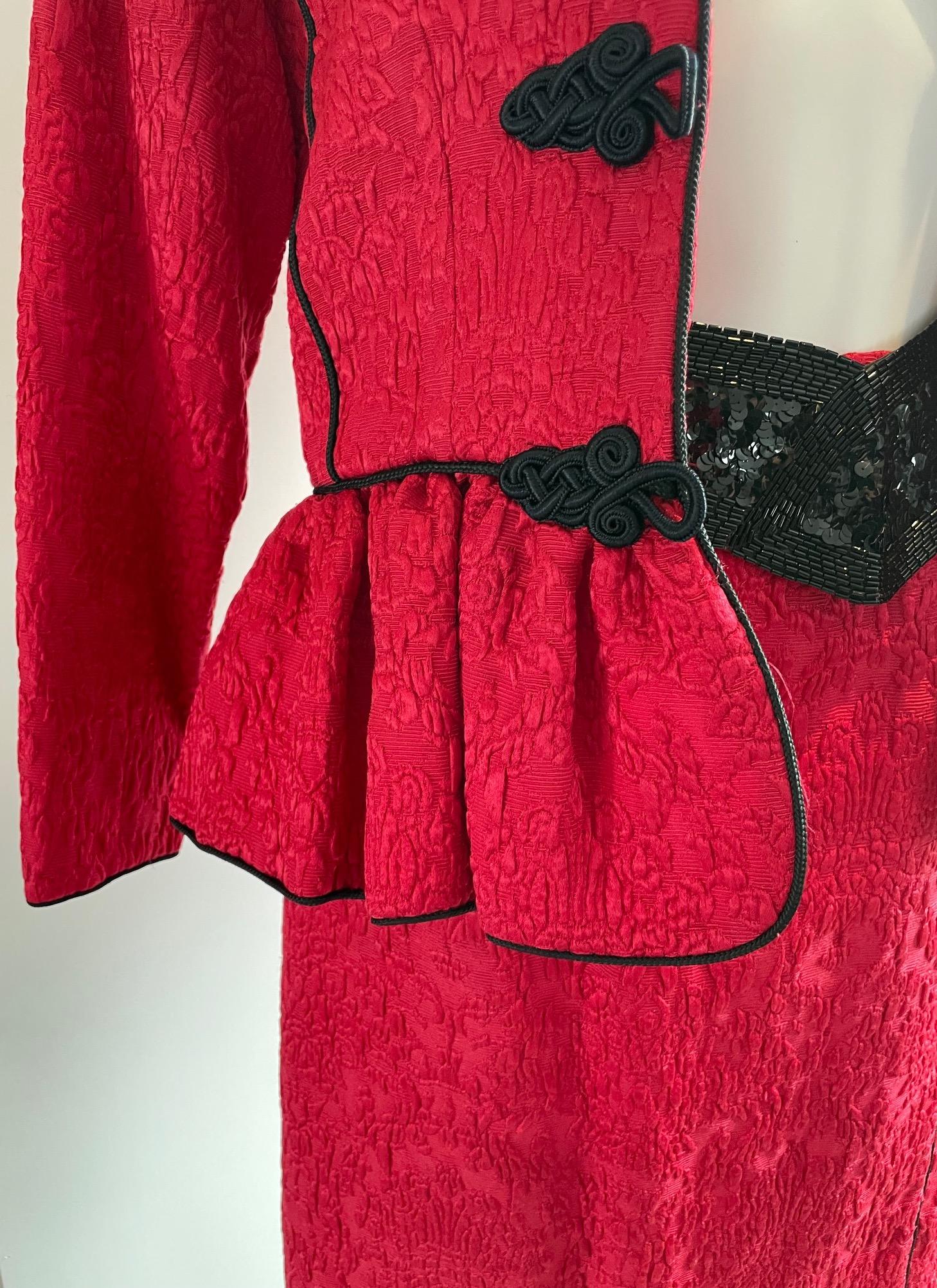 YVES SAINT LAURENT Brocade Jacket Skirt Red Suit 