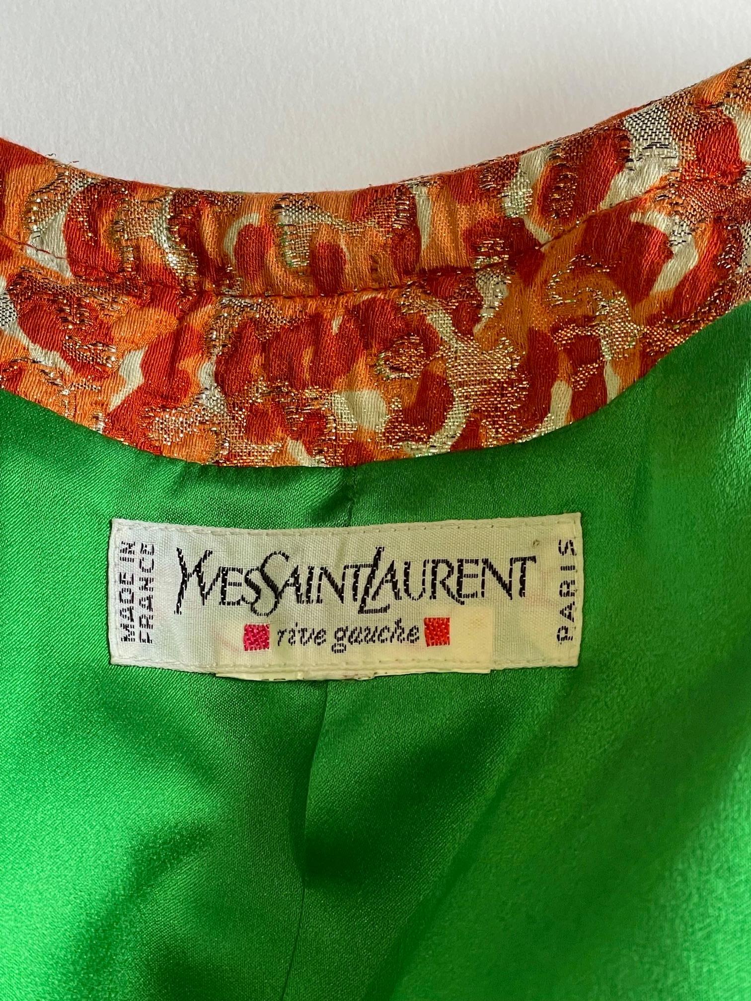 YVES SAINT LAURENT Silk Brocade Lamé Jacket Floral Skirt Suit Runway 1989 For Sale 5
