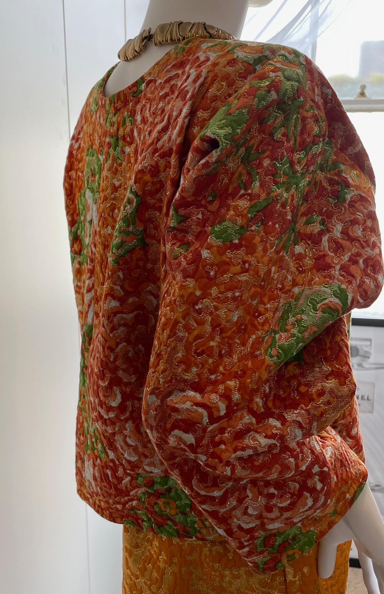 YVES SAINT LAURENT Silk Brocade Lamé Jacket Floral Skirt Suit Runway 1989 For Sale 10