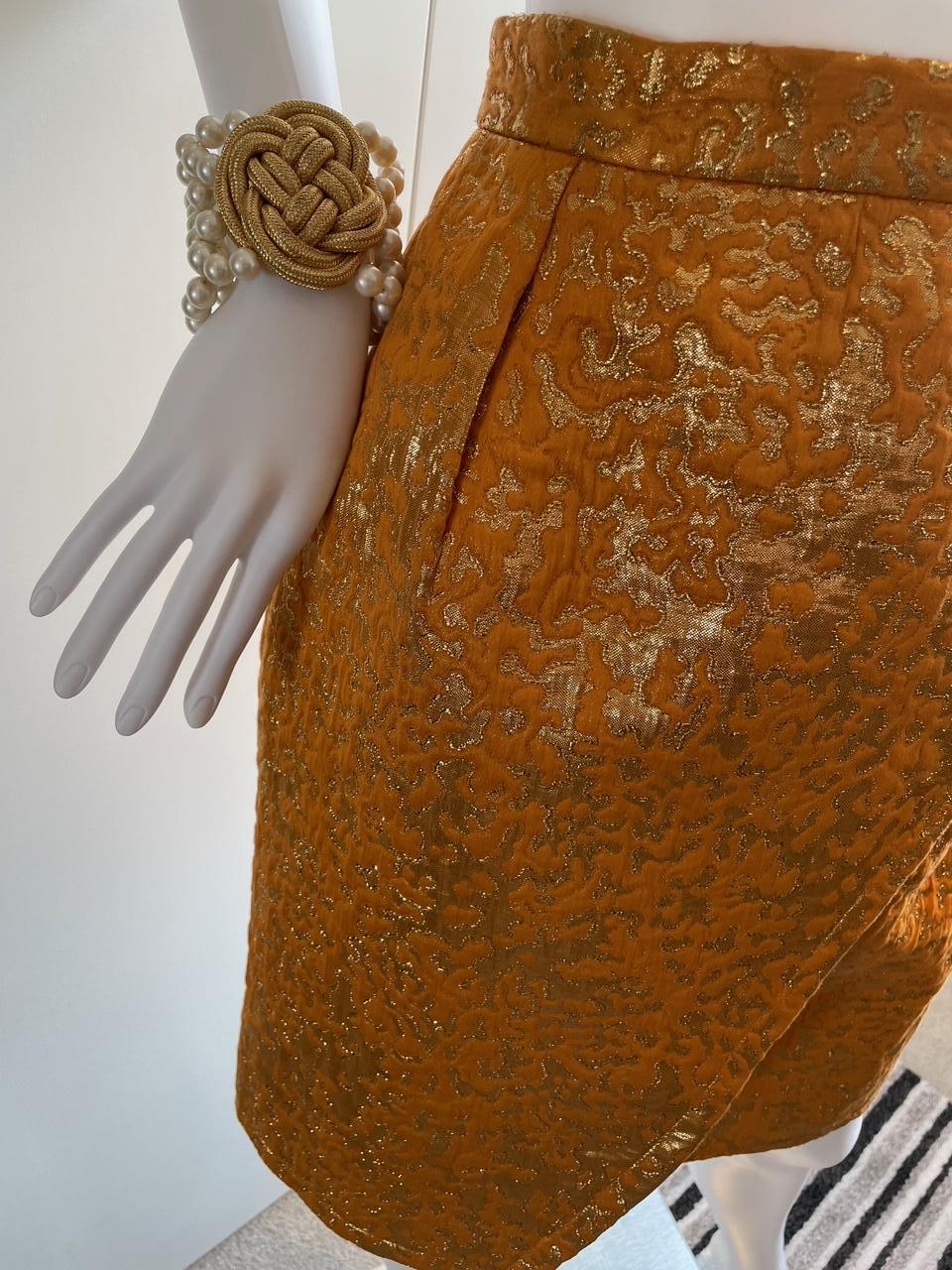 YVES SAINT LAURENT Silk Brocade Lamé Jacket Floral Skirt Suit Runway 1989 For Sale 12