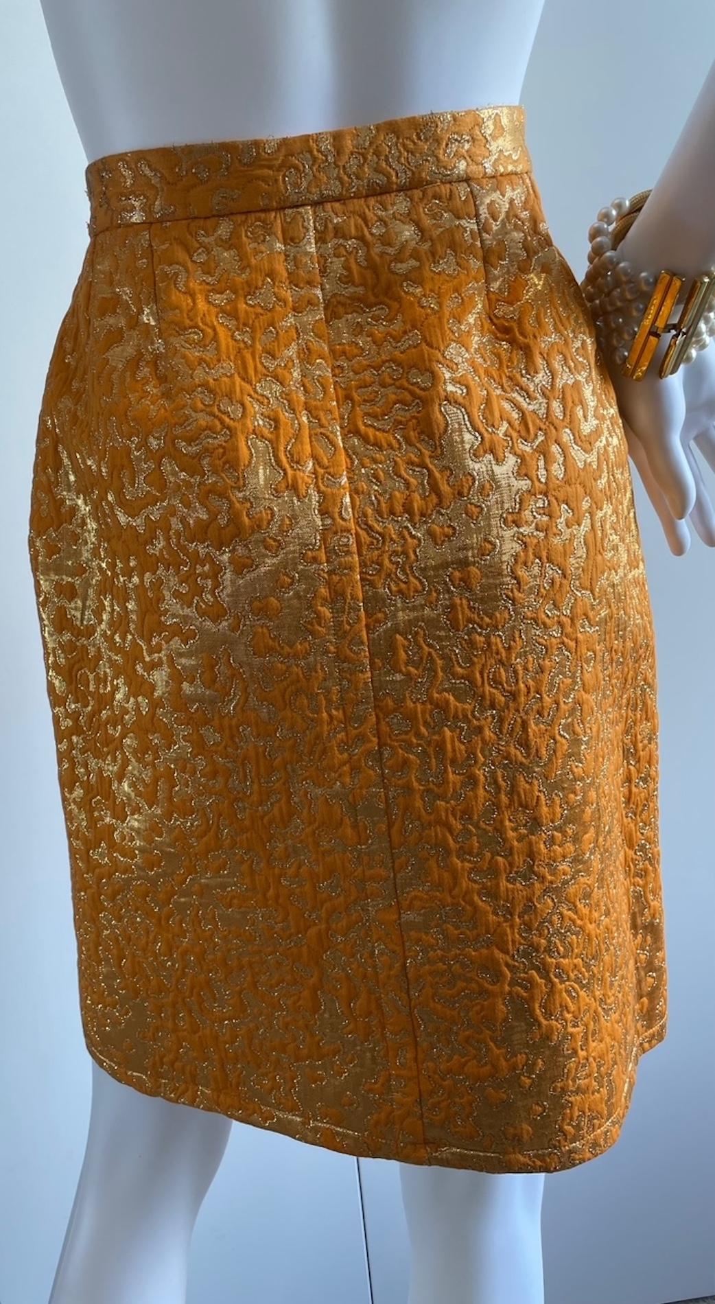 YVES SAINT LAURENT Silk Brocade Lamé Jacket Floral Skirt Suit Runway 1989 For Sale 14