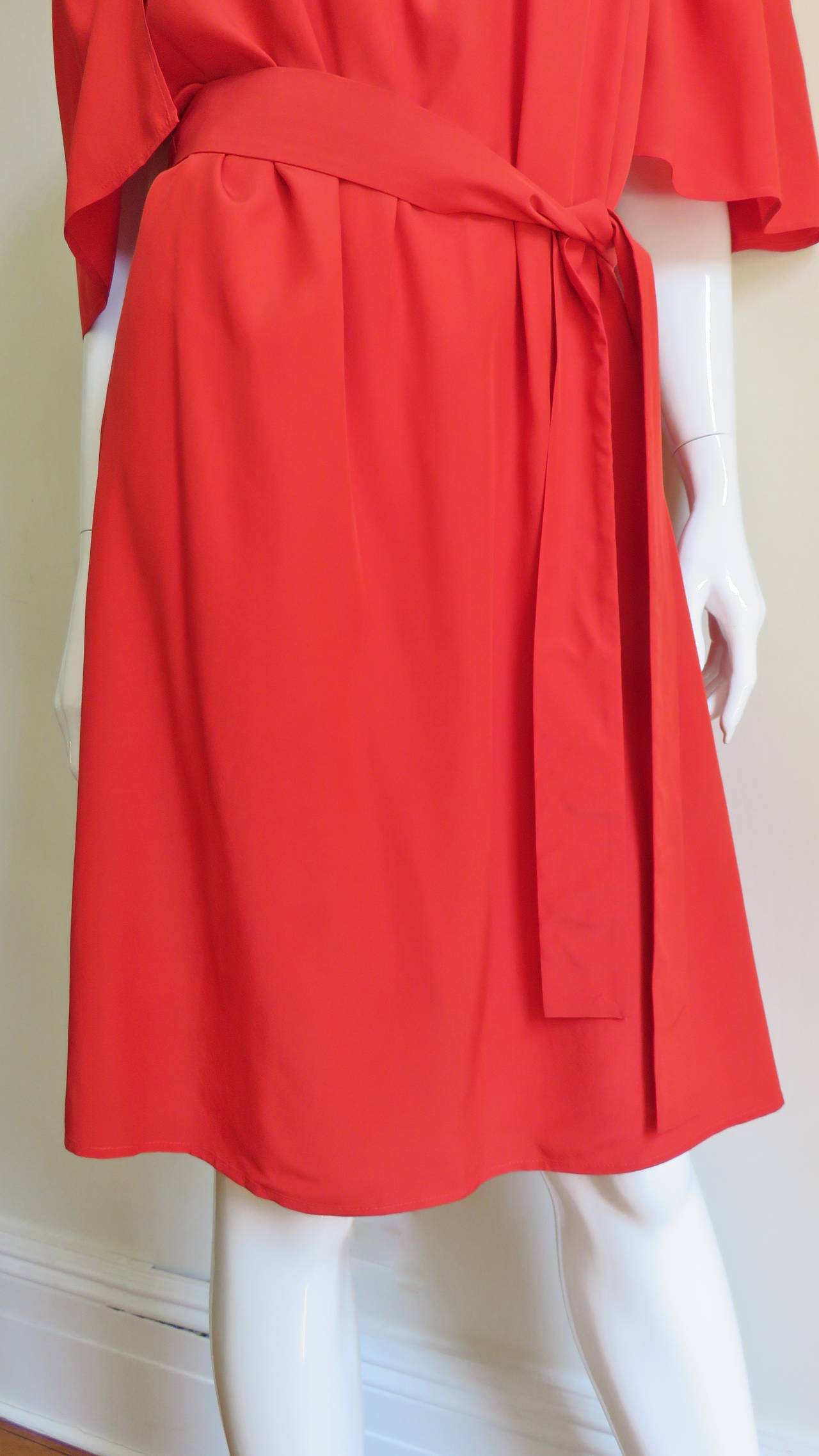 Red Yves Saint Laurent Silk Caplet Dress For Sale