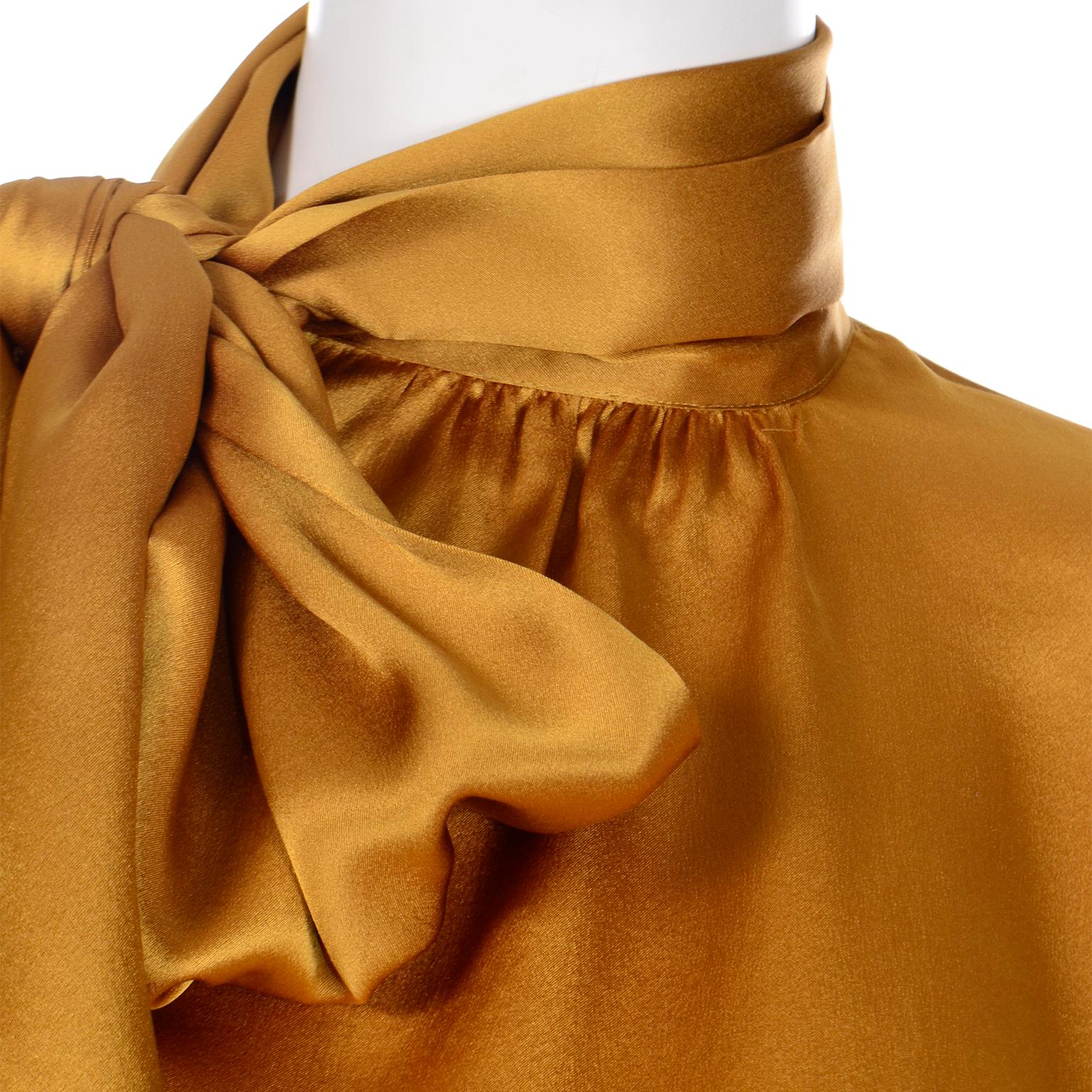 Yves Saint Laurent Silk Charmeuse Gold Blouse w Sash & Belt For Sale 8