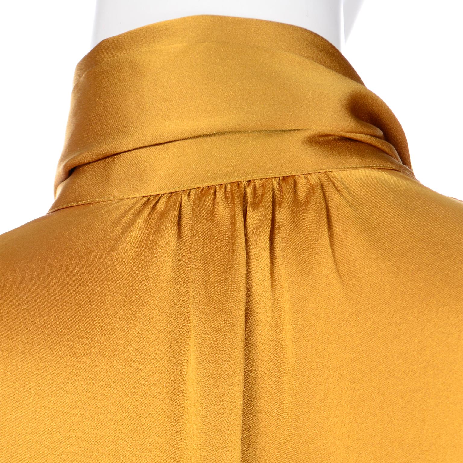 Yves Saint Laurent Silk Charmeuse Gold Blouse w Sash & Belt For Sale 9