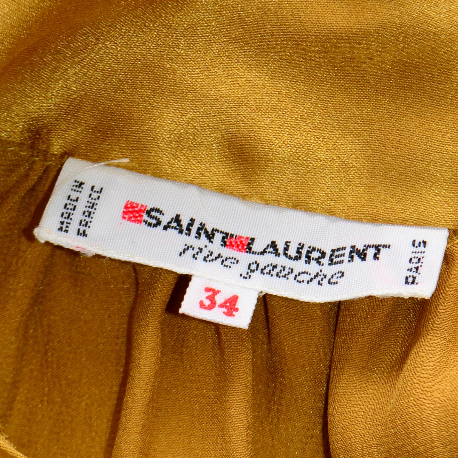 Yves Saint Laurent Silk Charmeuse Gold Blouse w Sash & Belt For Sale 10