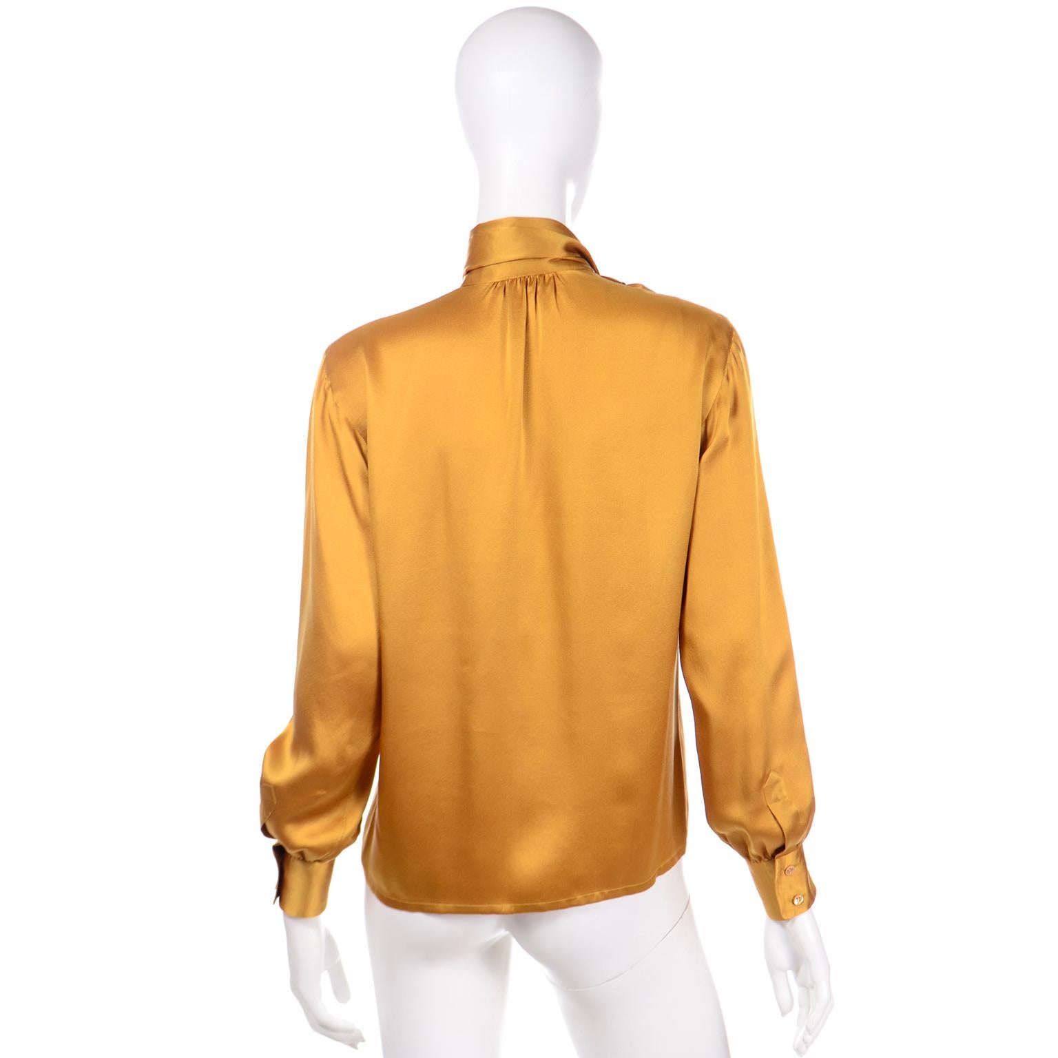 Yves Saint Laurent Silk Charmeuse Gold Blouse w Sash & Belt For Sale 3