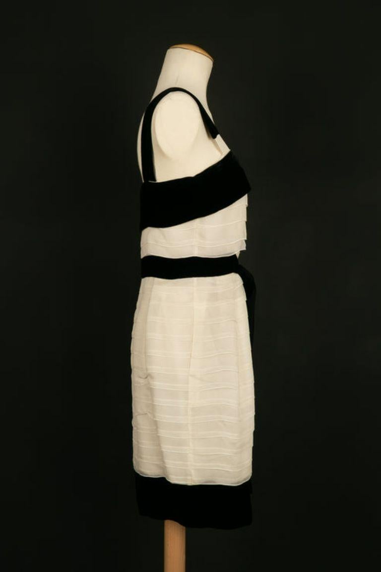 Beige Yves Saint Laurent Silk Chiffon and Velvet Dress For Sale