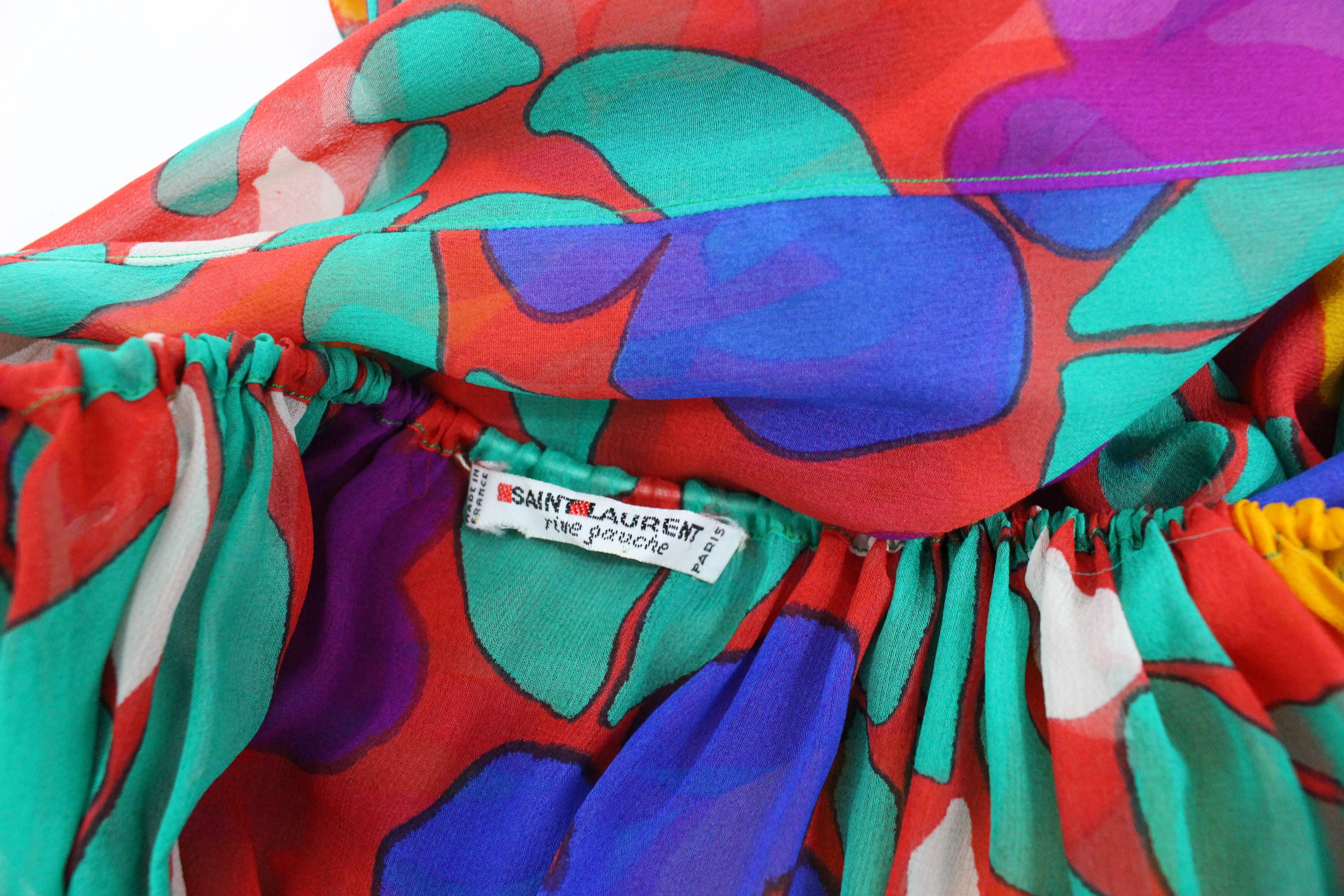 Yves Saint Laurent Silk Chiffon Colorful Floral Print Blouse Documented YSL 1979 For Sale 3