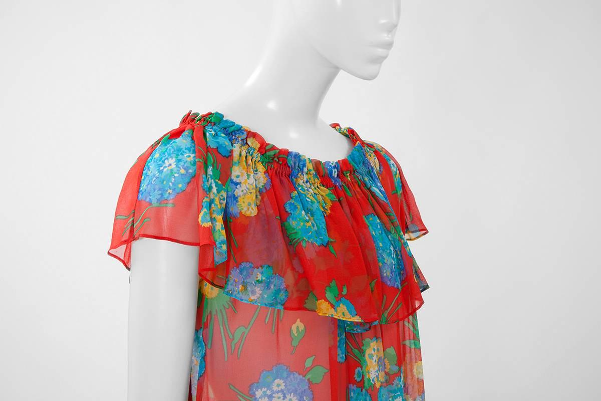 Yves Saint Laurent Silk Chiffon Floral Top  In Excellent Condition In Geneva, CH