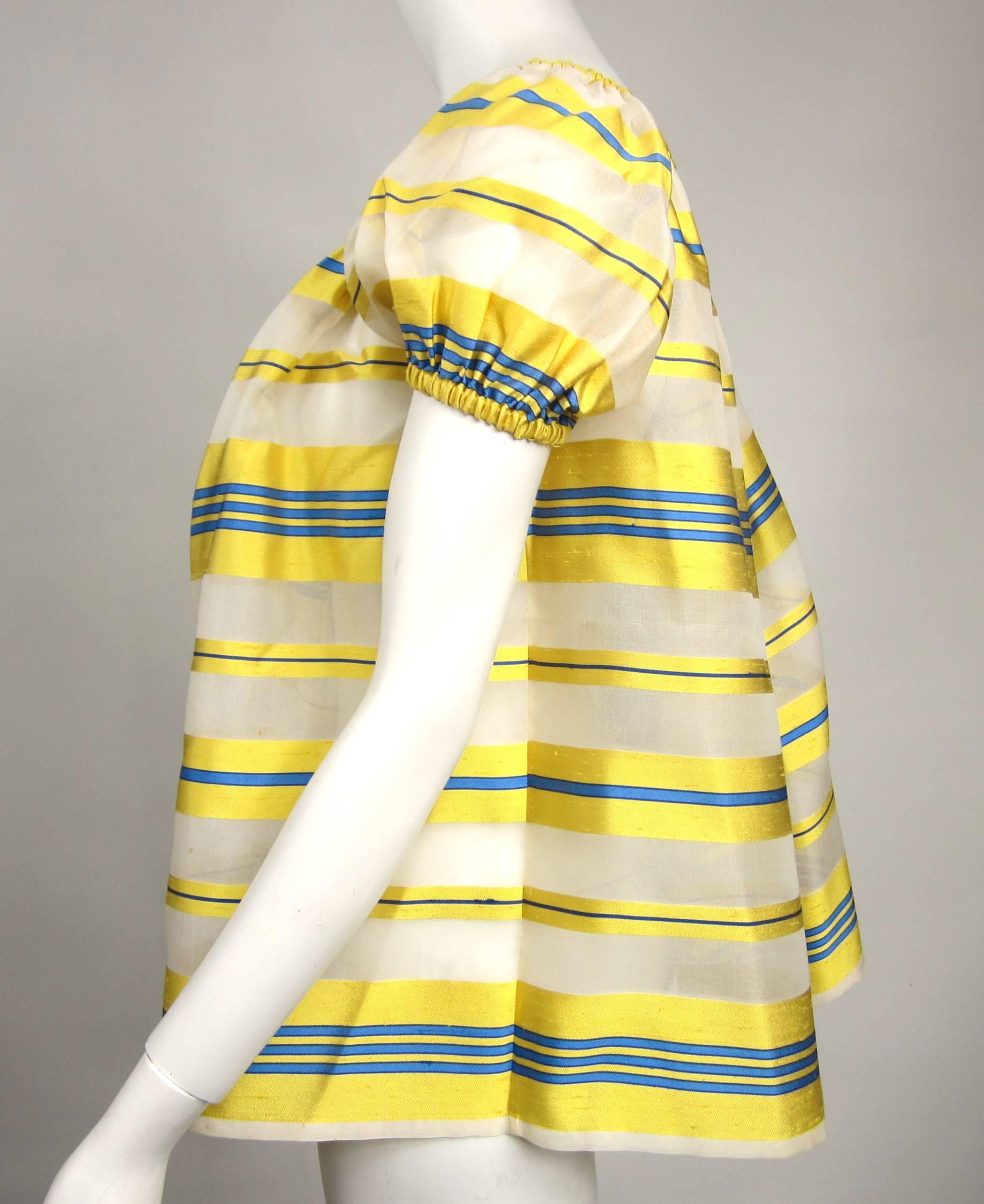 Yves Saint Laurent Silk Dupioni Over Sized Yellow Striped Blouse 1990s In Good Condition In Wallkill, NY