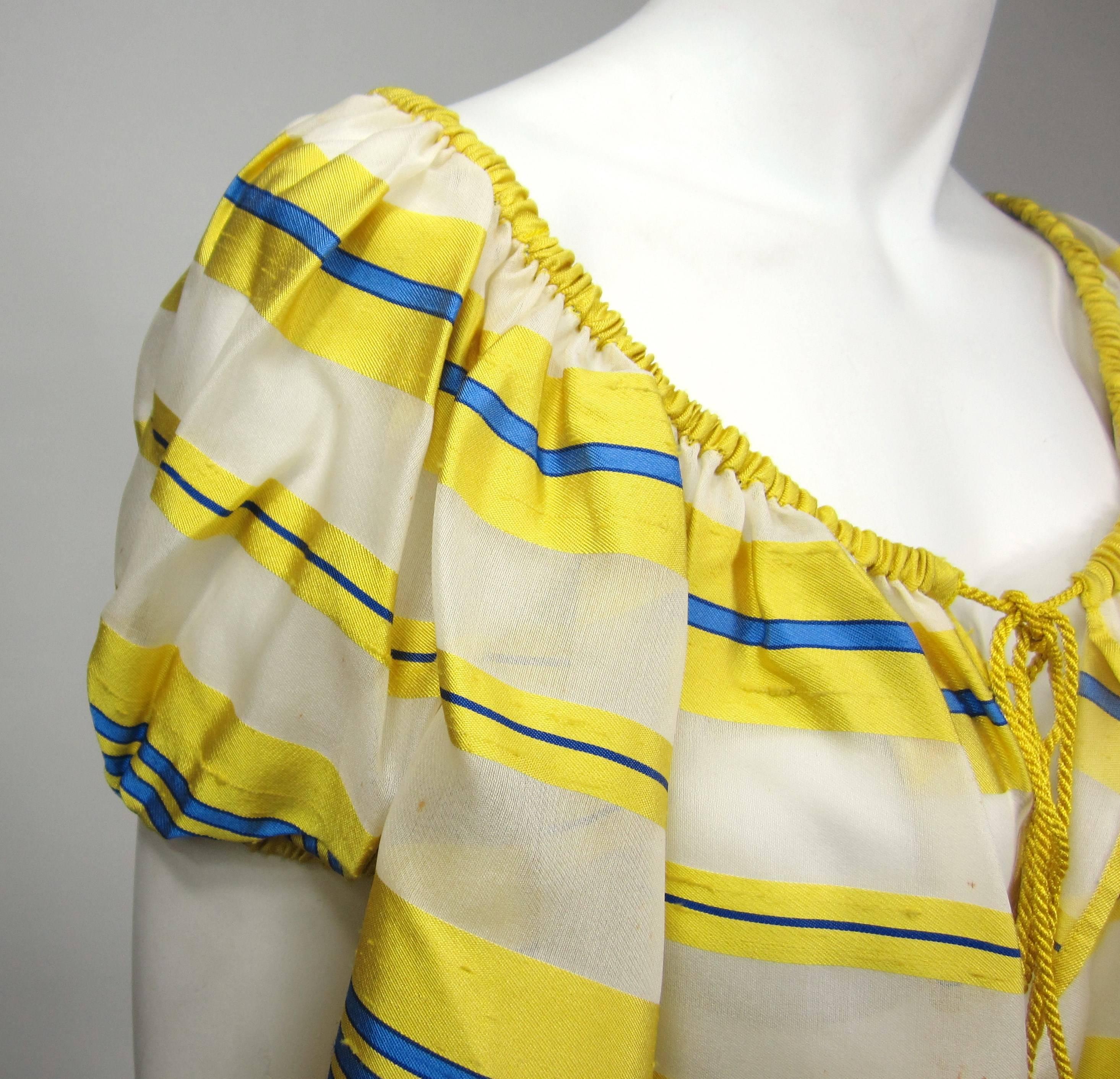 Women's Yves Saint Laurent Silk Dupioni Over Sized Yellow Striped Blouse 1990s