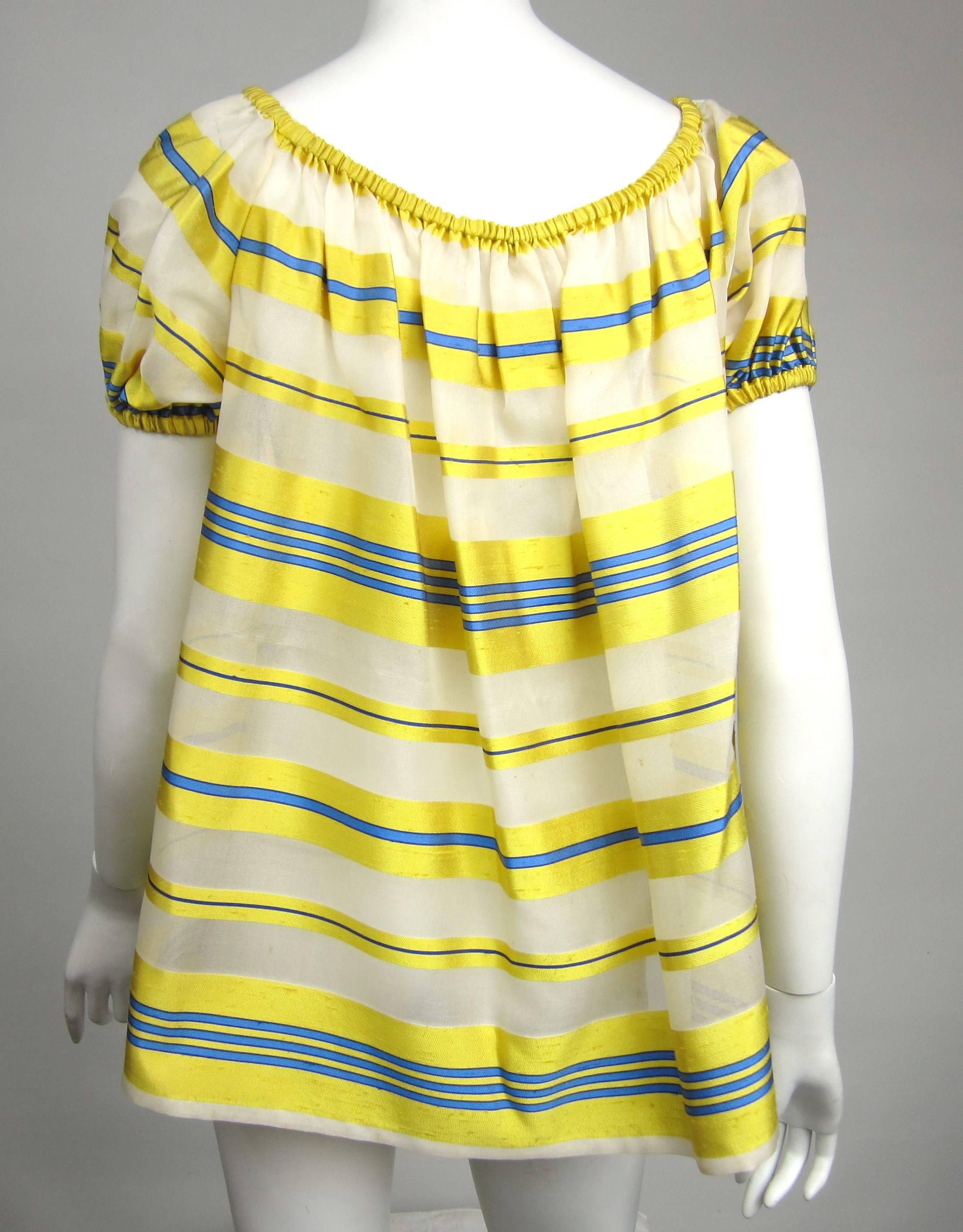 Yves Saint Laurent Silk Dupioni Over Sized Yellow Striped Blouse 1990s 1