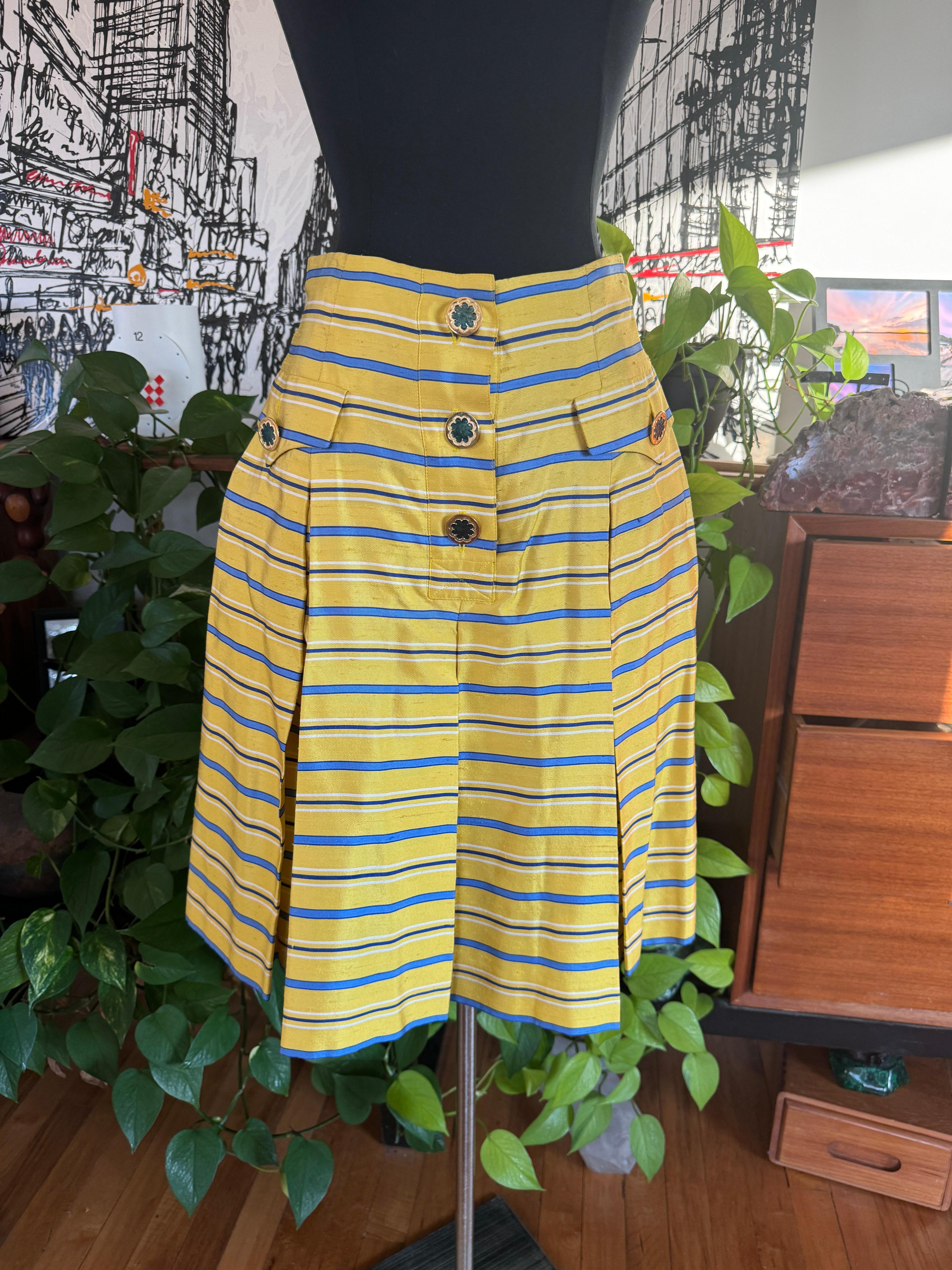 Yves Saint Laurent Silk Dupioni Pleated Skirt size 34 1990s For Sale 1
