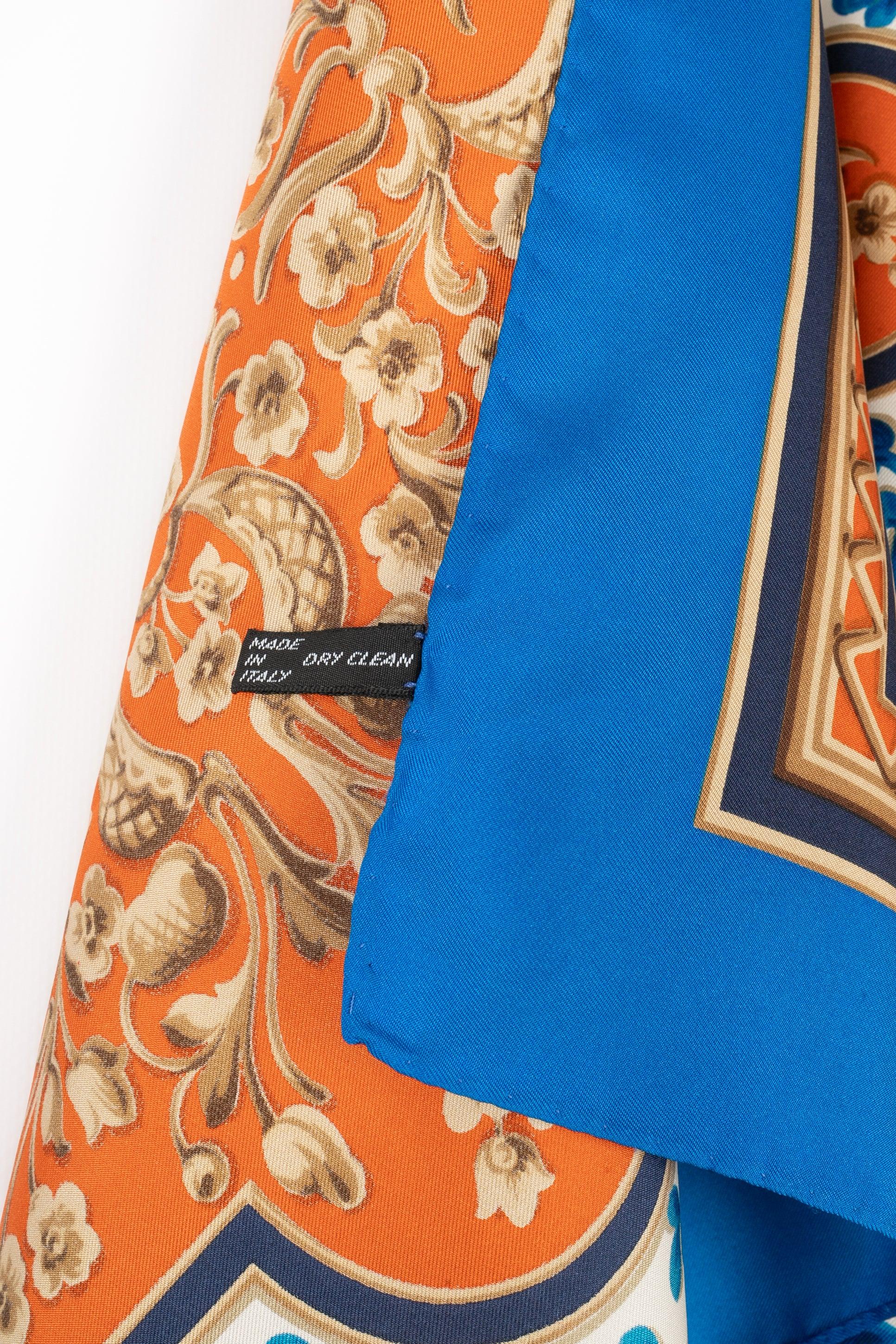 Yves Saint Laurent Silk Foulard in Blue Tones For Sale 1