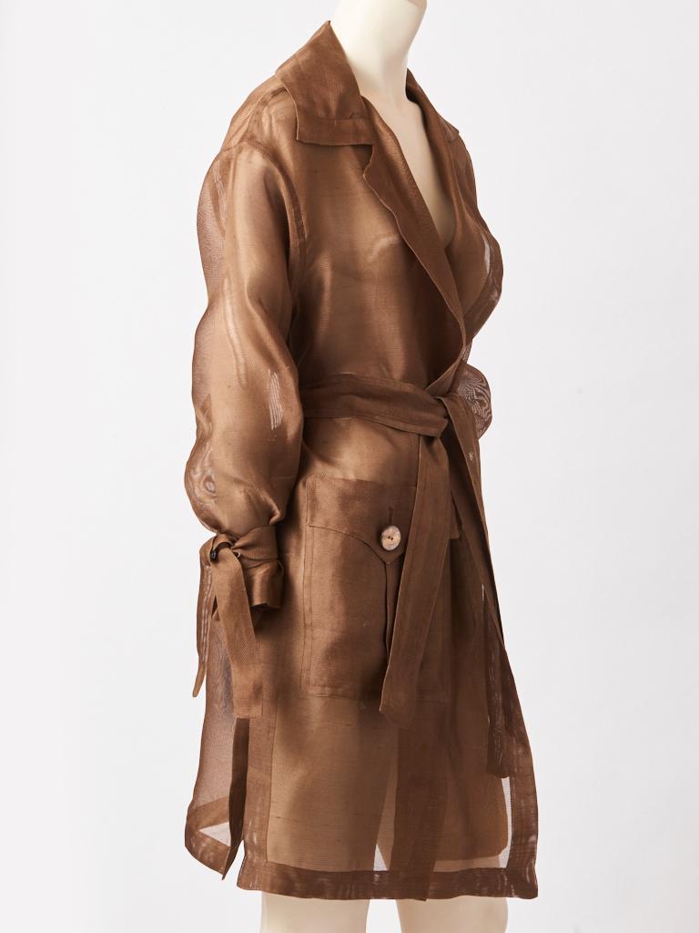 Brown Yves Saint Laurent Silk Gazar Belted Coat