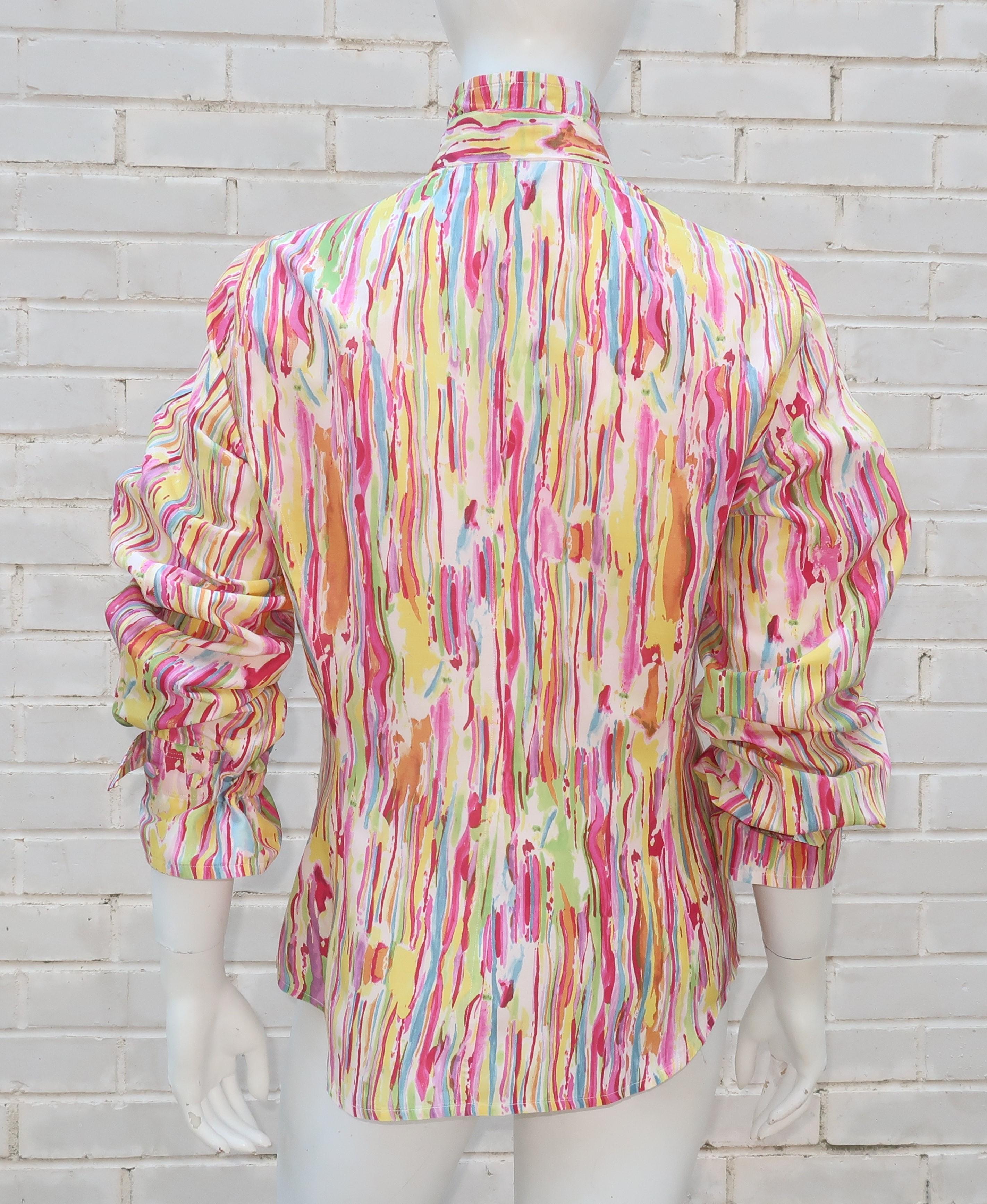 Yves Saint Laurent Silk Multi Color Blouse For Sale 7