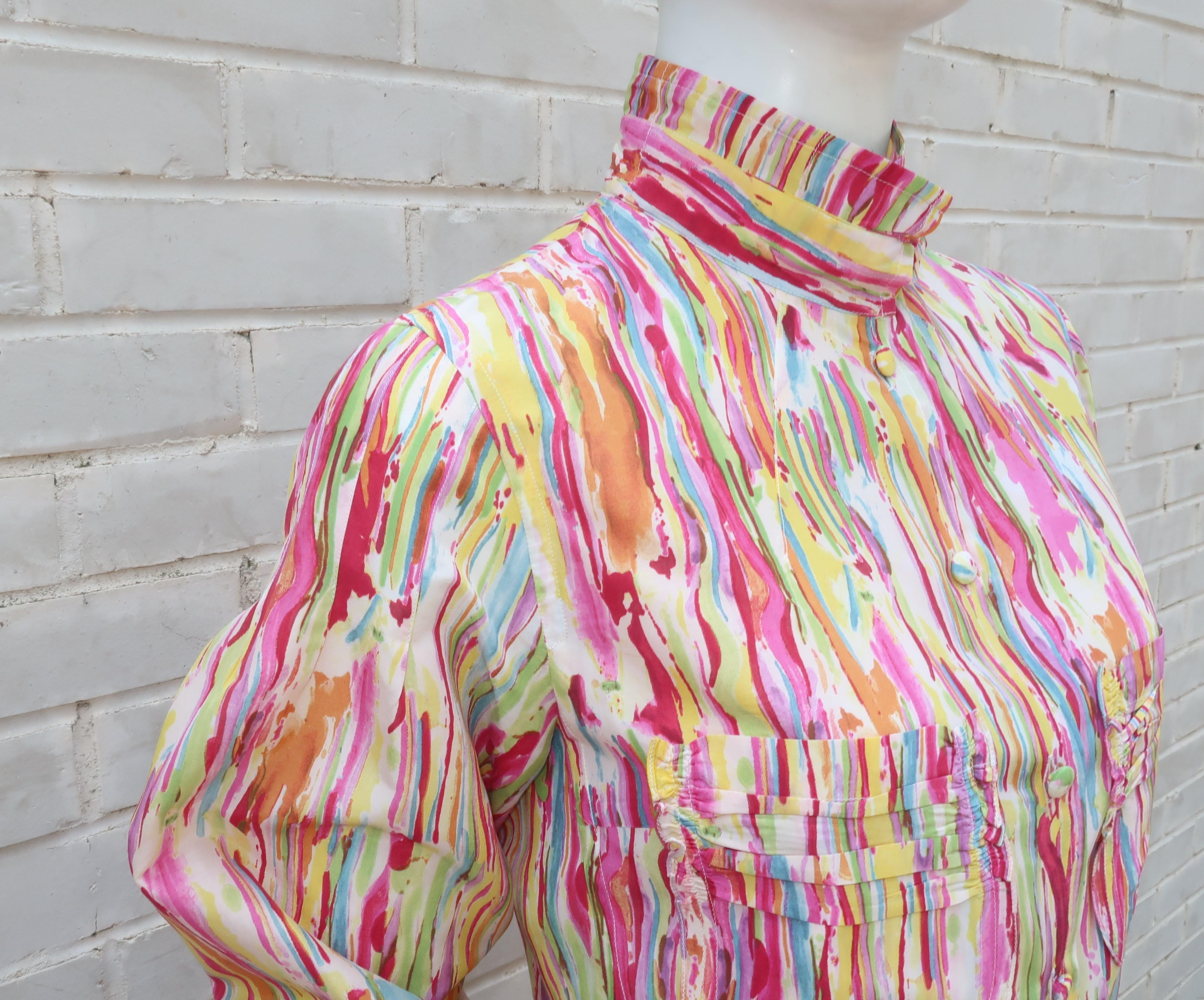 Yves Saint Laurent Camicetta in seta multicolore In condizioni buone in vendita a Atlanta, GA