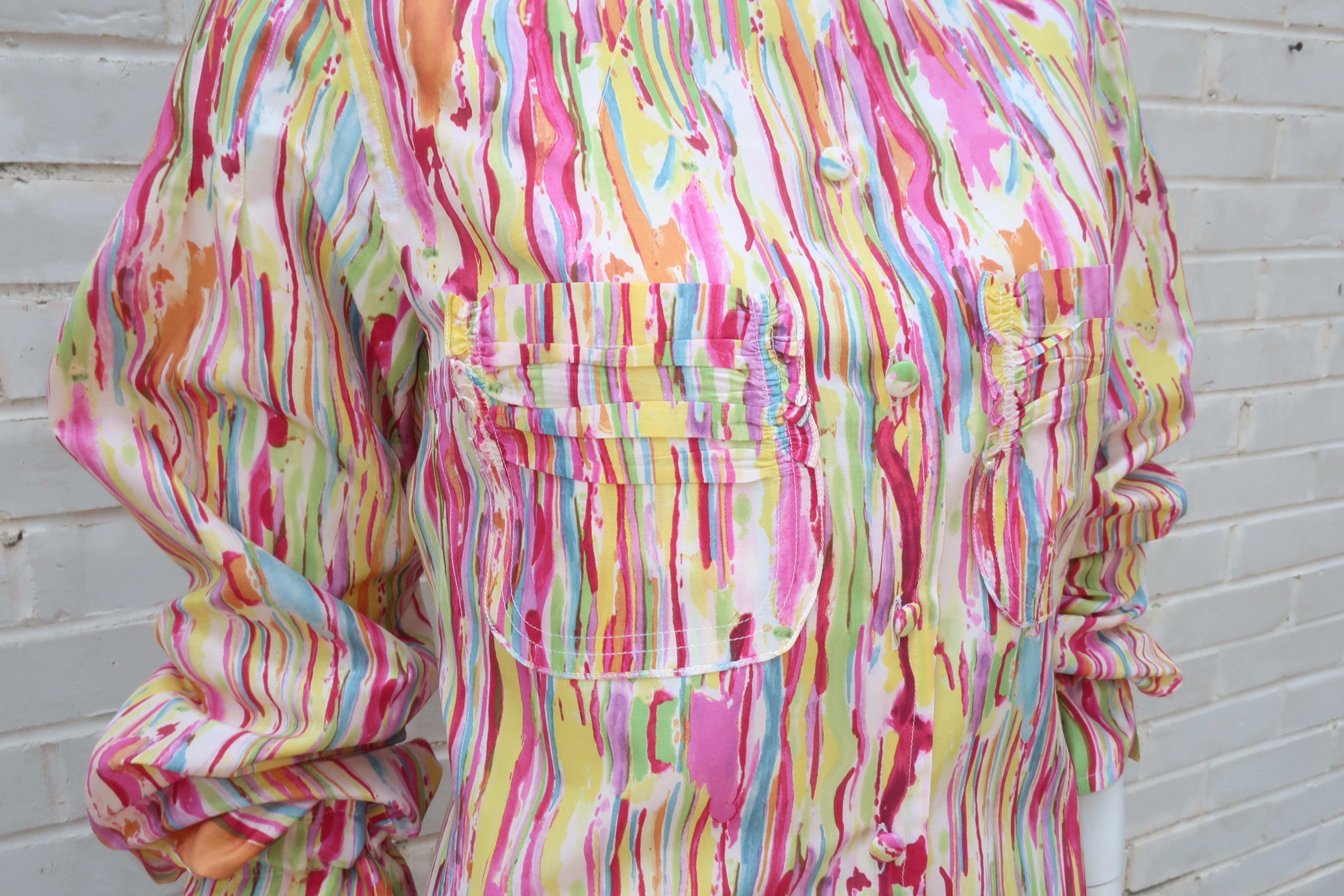 Yves Saint Laurent - Chemisier en soie multicolore en vente 1