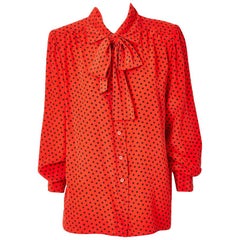 Yves Saint Laurent Silk Polka Dot Lavaliere Blouse