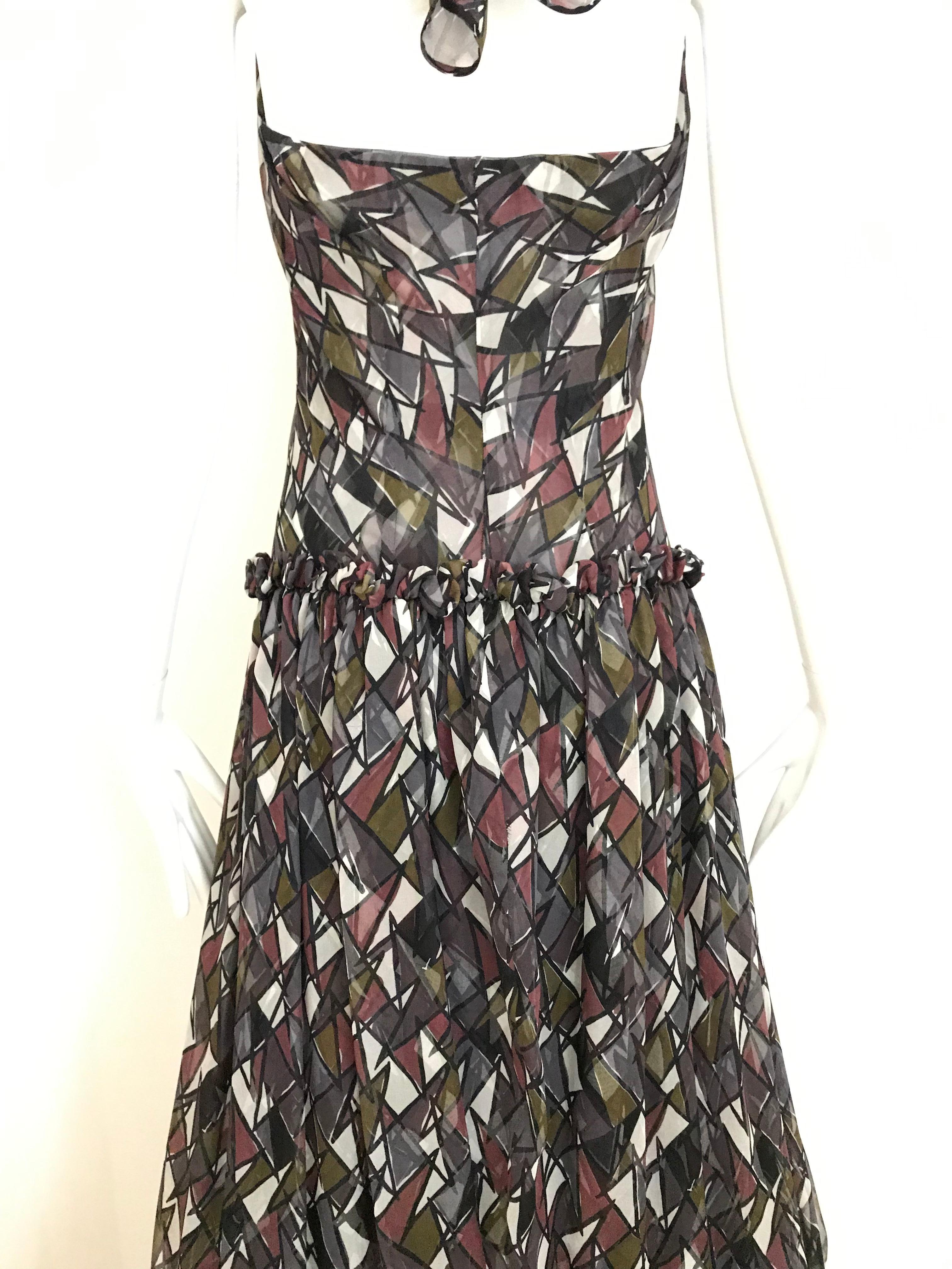 Black Yves Saint Laurent Silk Print Halter Silk Dress For Sale