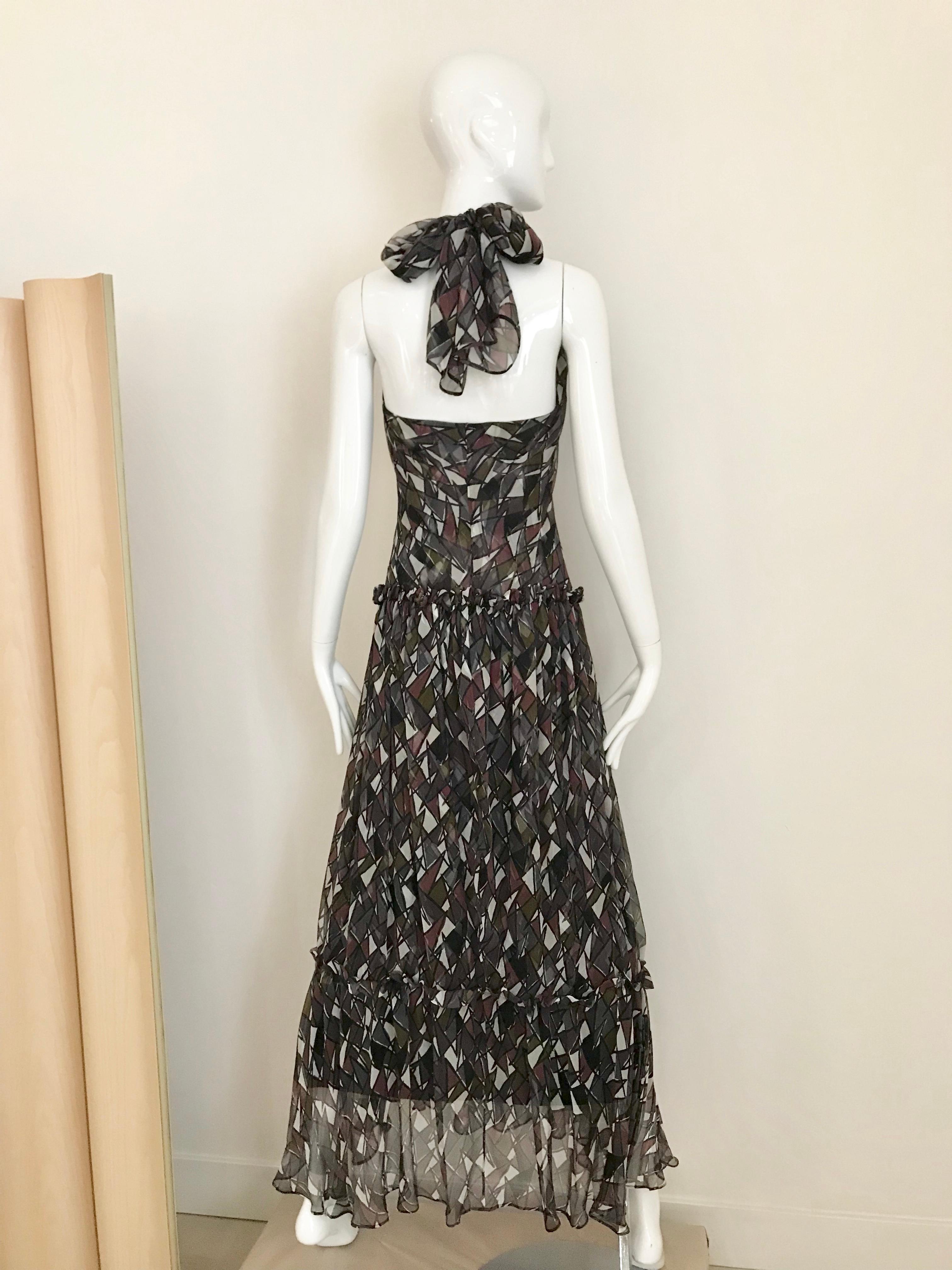 Yves Saint Laurent Silk Print Halter Silk Dress For Sale 1