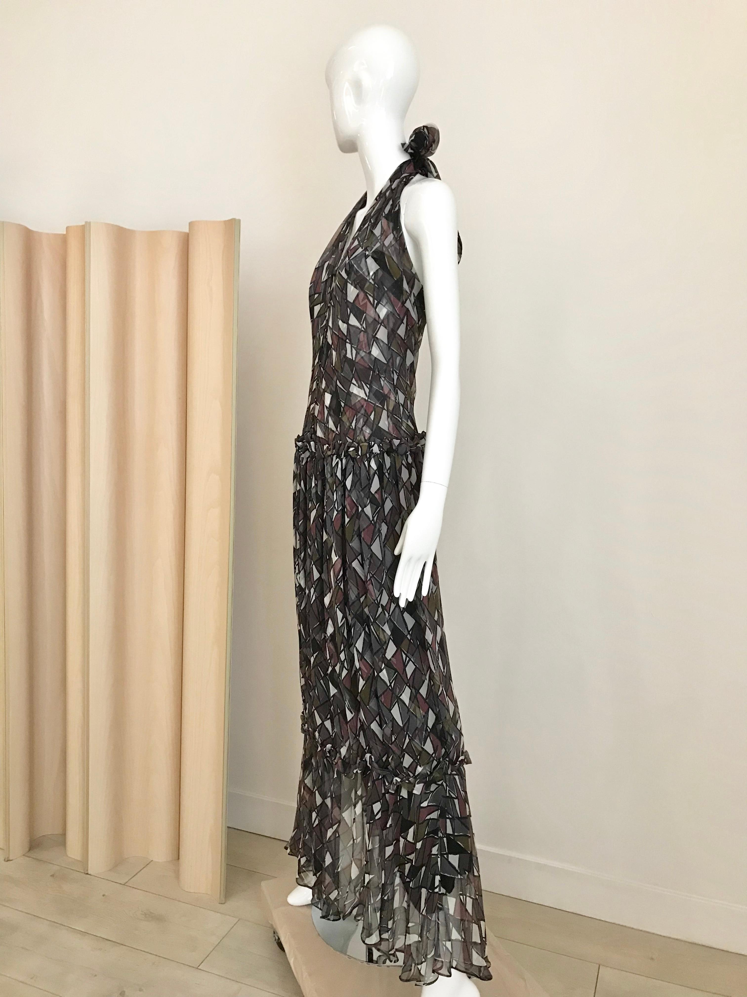 Yves Saint Laurent Silk Print Halter Silk Dress For Sale 4